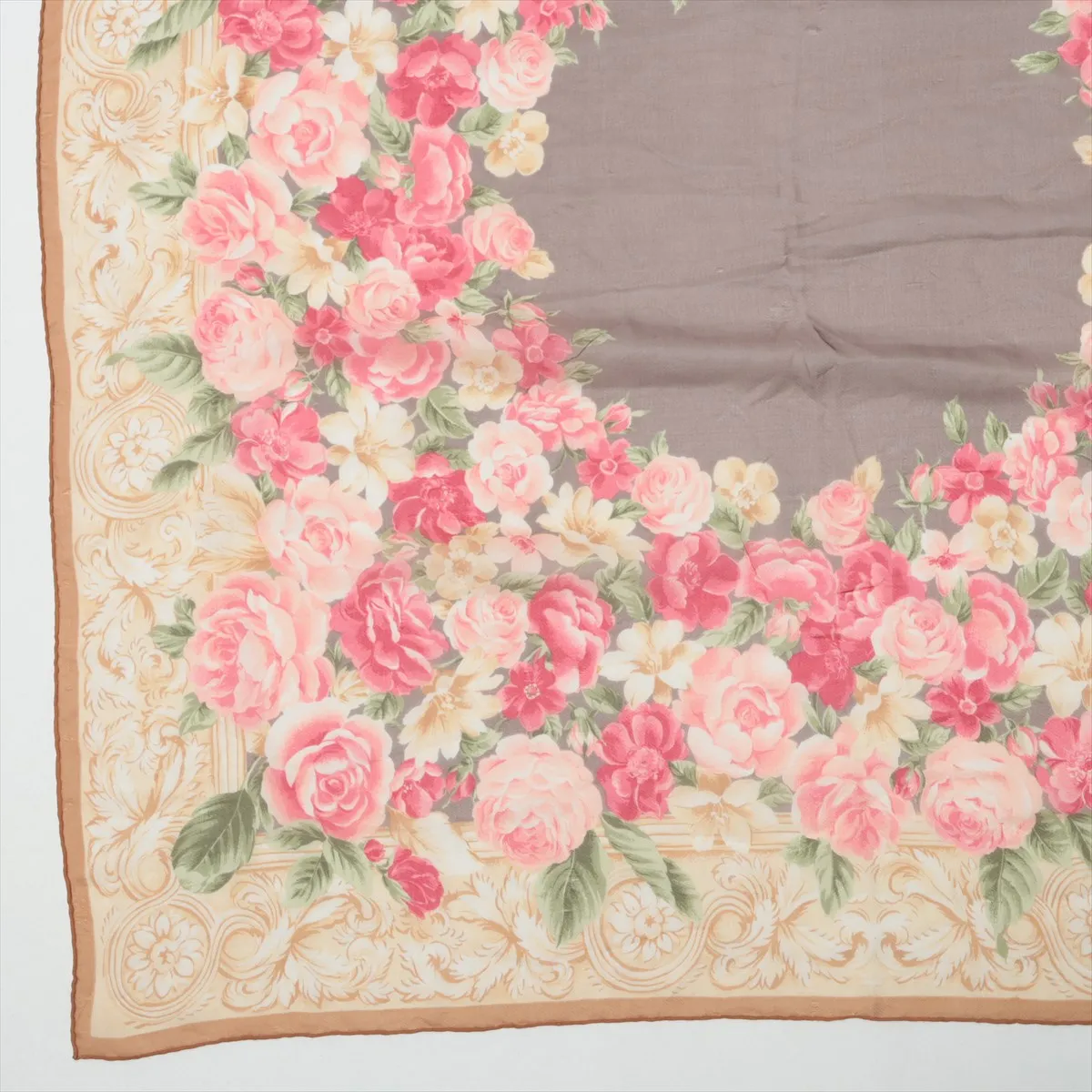 Flower Scarf Silk Beige x Pink Thread Fuzz Thread Wrinkle — view 5