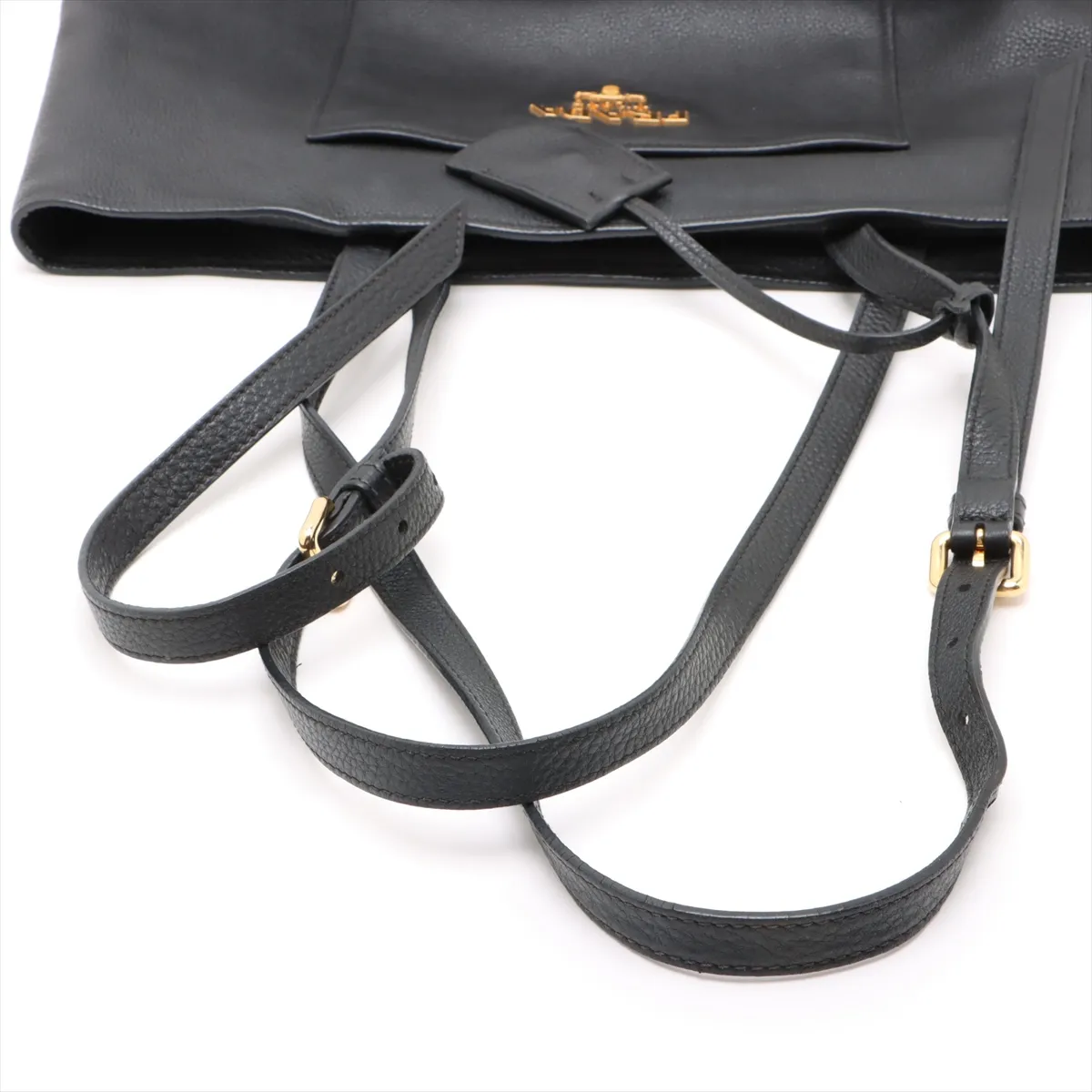 Vitello Dino Leather Tote Bag Black 1BG283 — view 5
