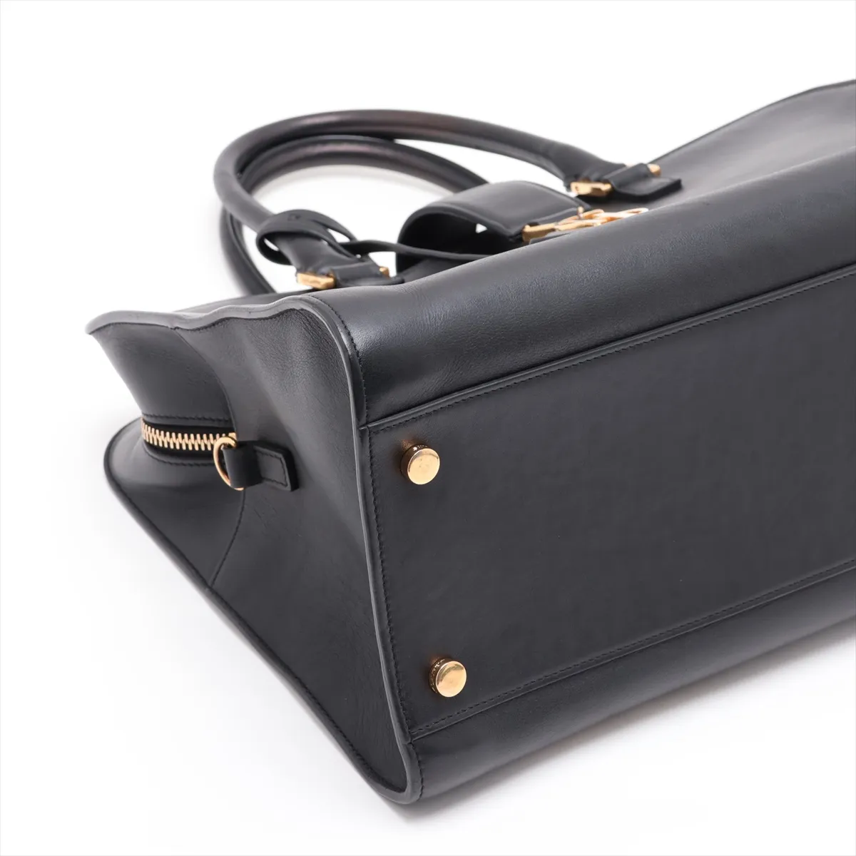 Cabas Leather 2-Way Handbag, Black, 357394 — view 4