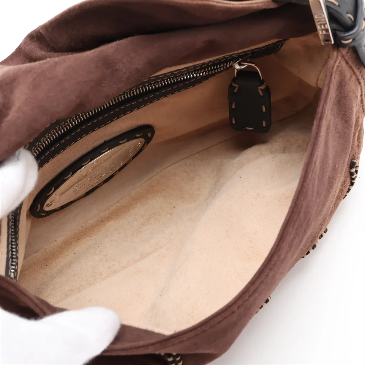 [Individually packaged] Fendi Selleria Mamma Bucket 8BR101 Suede x Leather Shoulder Bag Brown — view 7