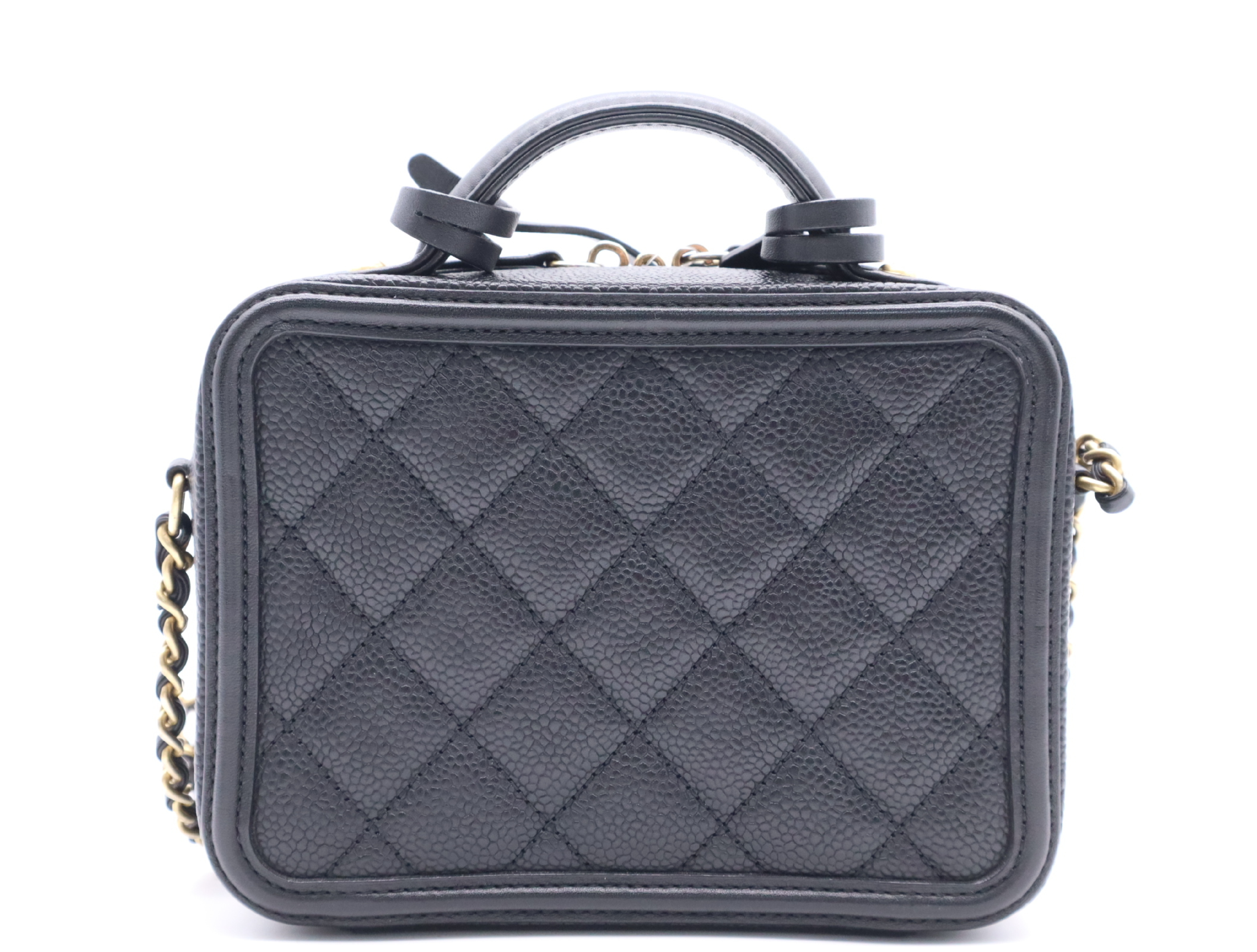 Caviar Skin 93342 Small Chain Vanity Bag, Black with Gold Hardware, Includes Padlock, Key, Clochette, and Card Holder (26097698) Vanity Bag — view 2