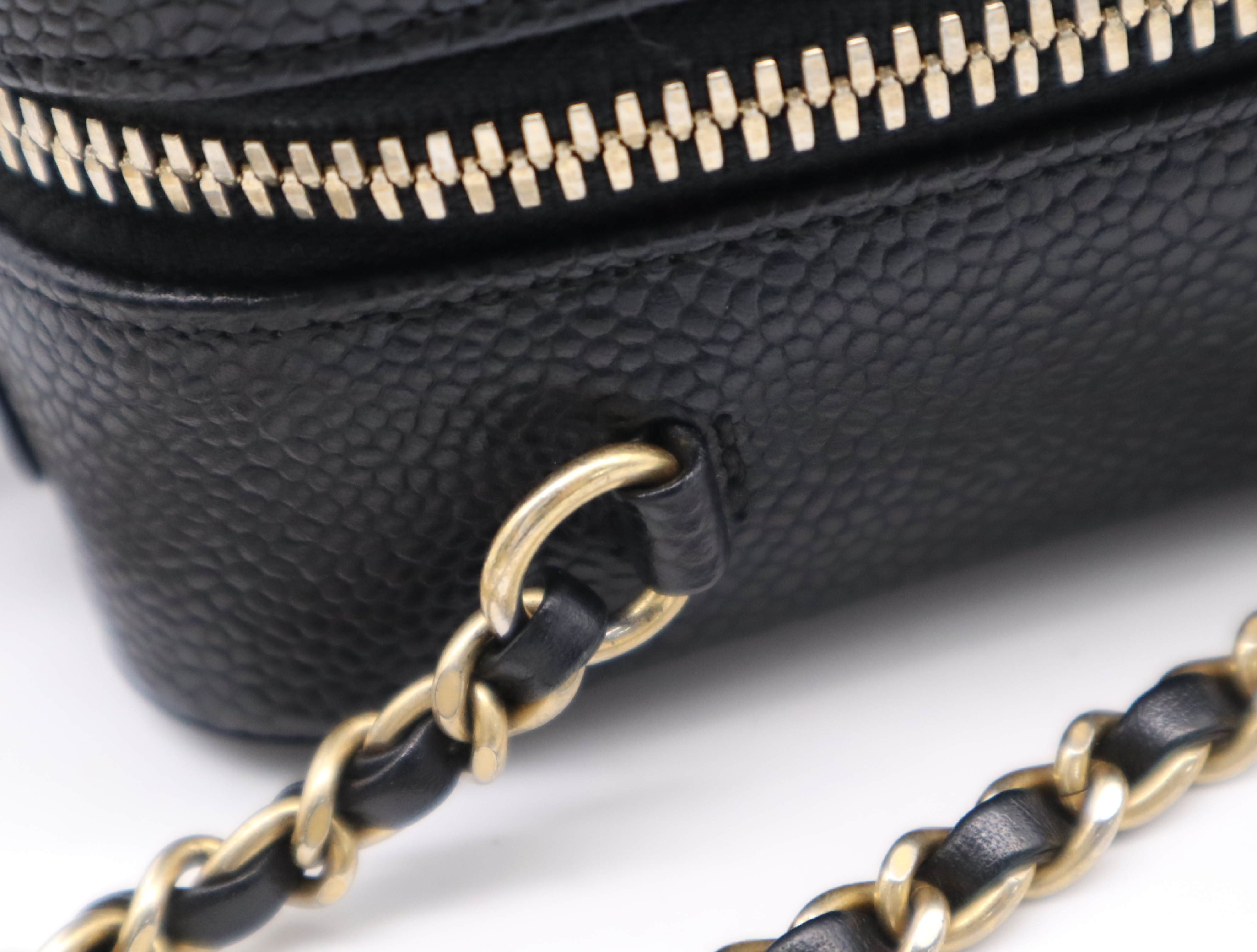 Caviar Skin 93342 Small Chain Vanity Bag, Black with Gold Hardware, Includes Padlock, Key, Clochette, and Card Holder (26097698) Vanity Bag — view 11