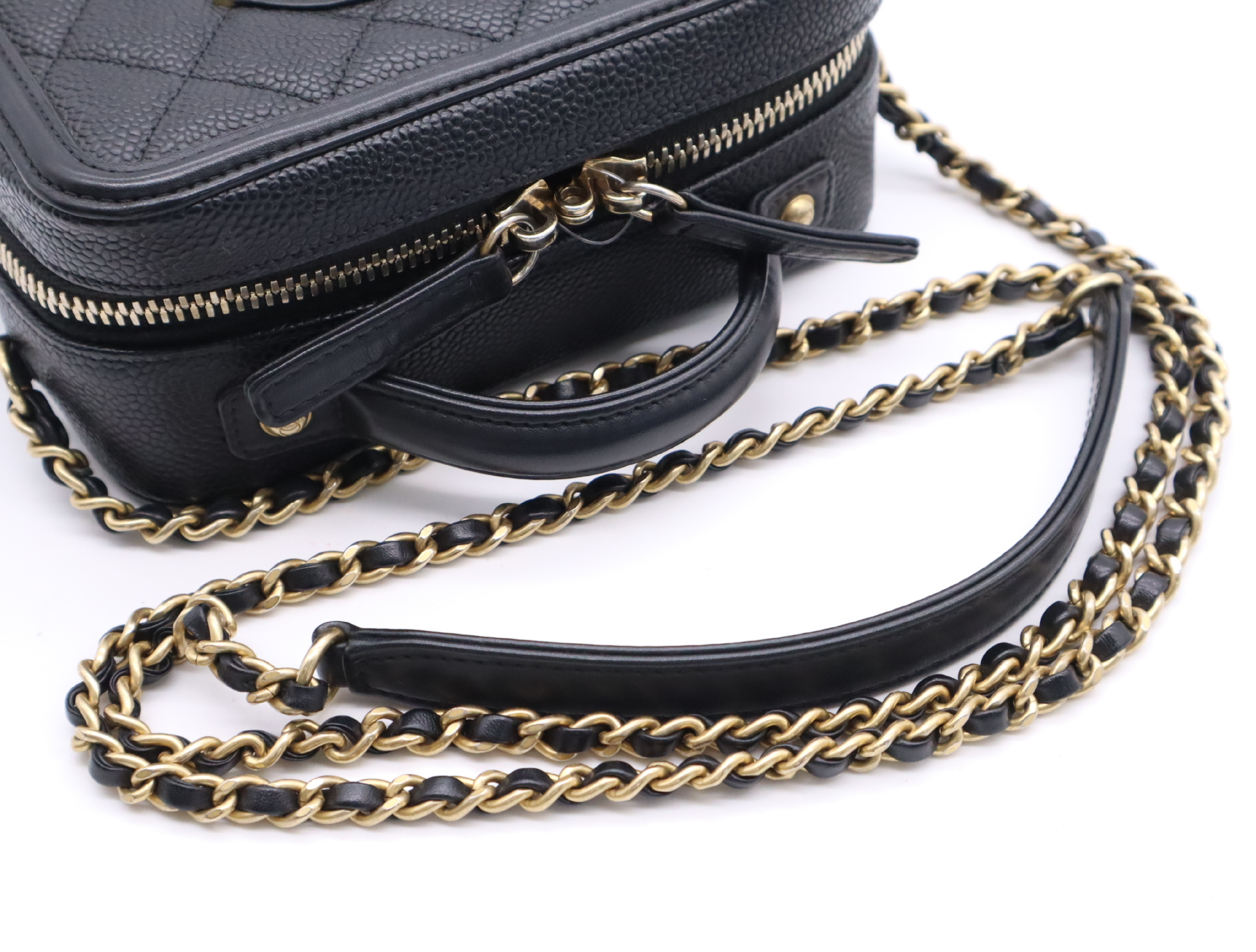 Caviar Skin 93342 Small Chain Vanity Bag, Black with Gold Hardware, Includes Padlock, Key, Clochette, and Card Holder (26097698) Vanity Bag — view 12