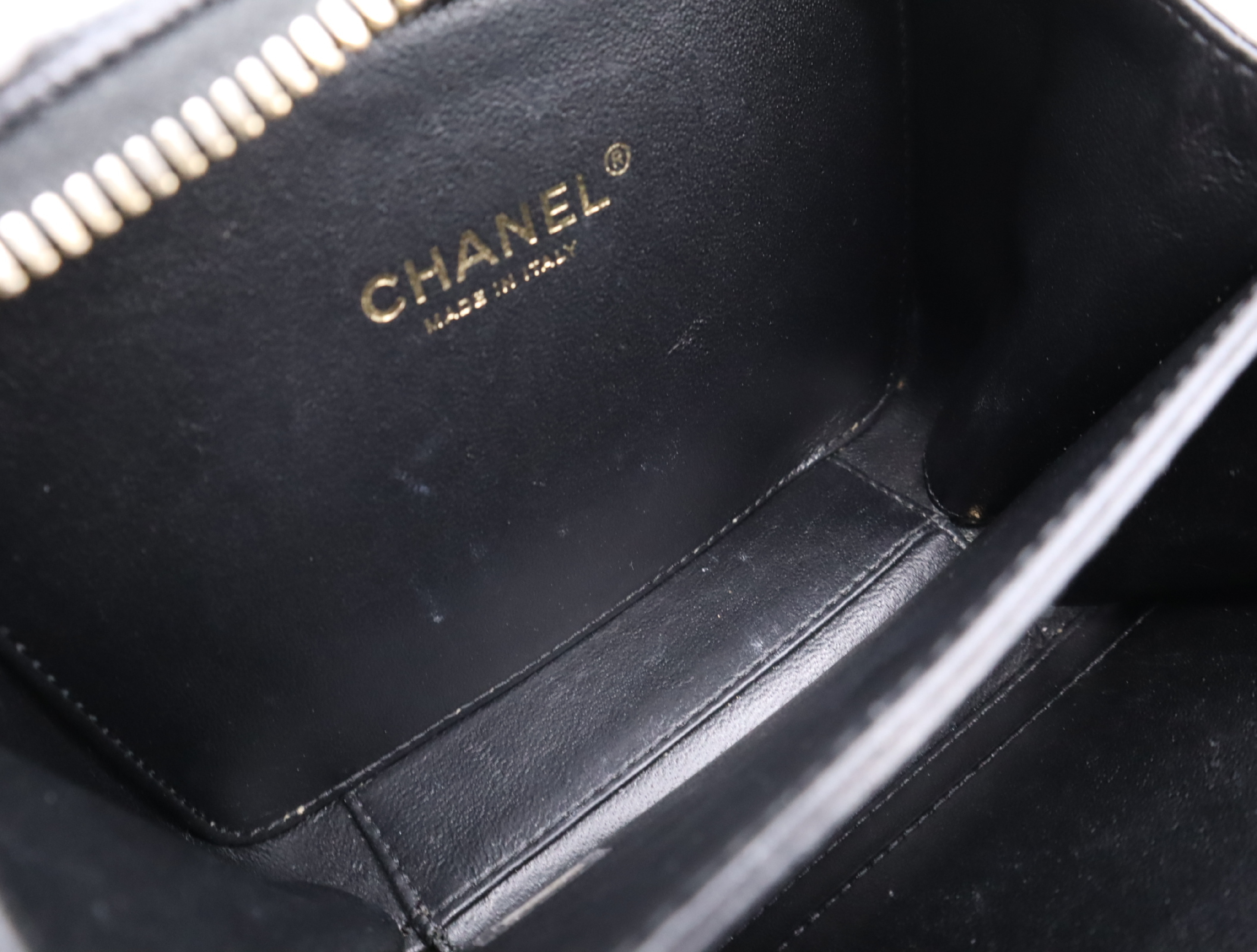 Caviar Skin 93342 Small Chain Vanity Bag, Black with Gold Hardware, Includes Padlock, Key, Clochette, and Card Holder (26097698) Vanity Bag — view 15