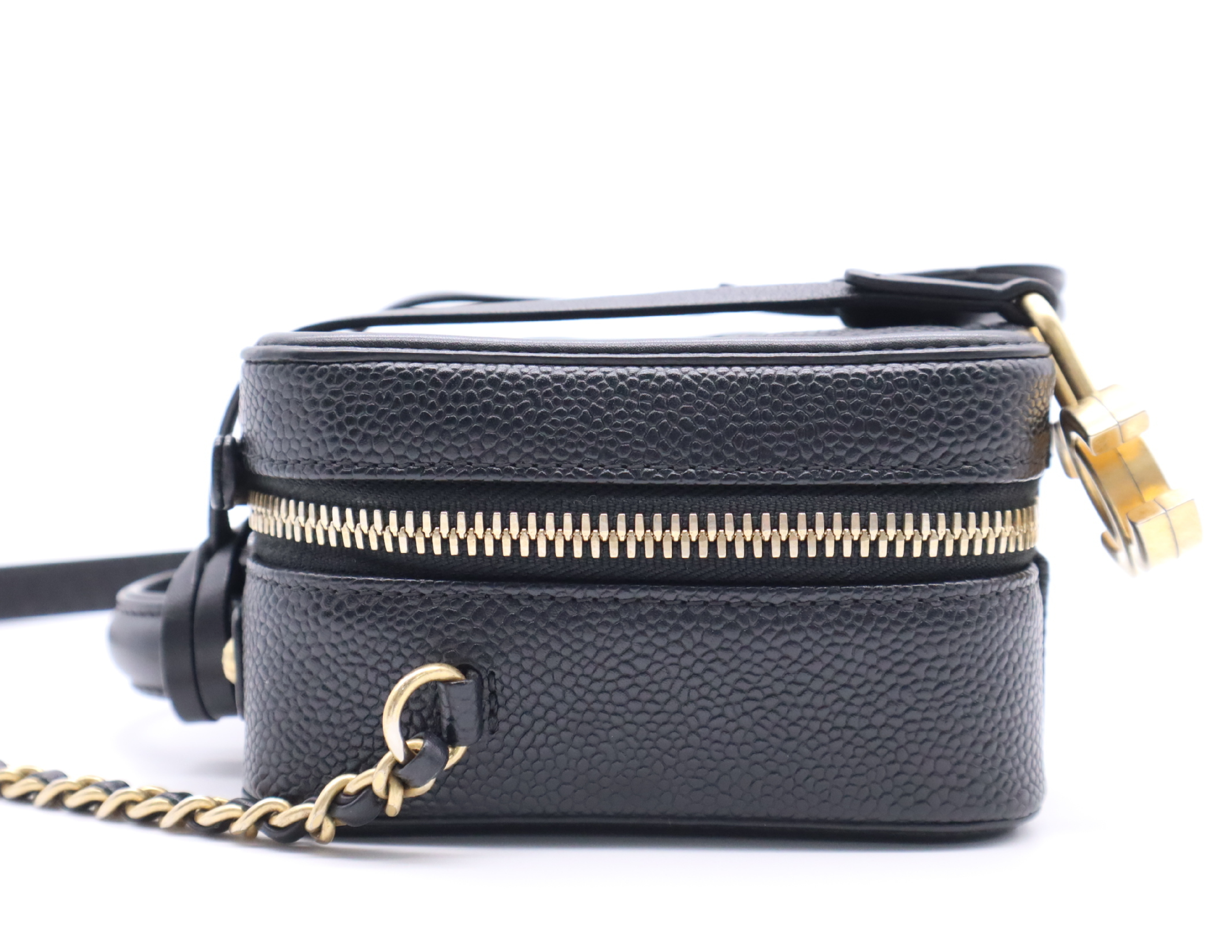 Caviar Skin 93342 Small Chain Vanity Bag, Black with Gold Hardware, Includes Padlock, Key, Clochette, and Card Holder (26097698) Vanity Bag — view 3