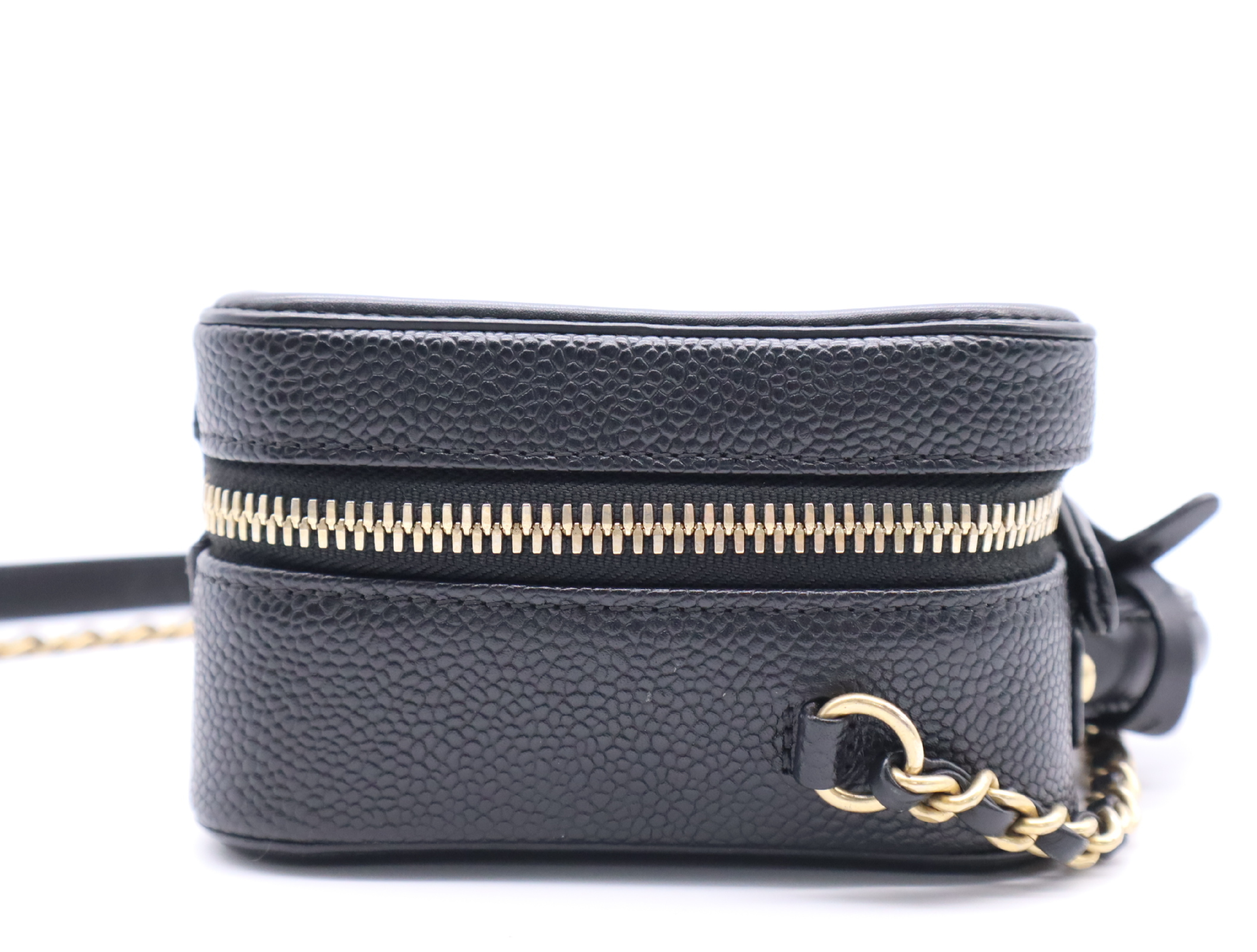 Caviar Skin 93342 Small Chain Vanity Bag, Black with Gold Hardware, Includes Padlock, Key, Clochette, and Card Holder (26097698) Vanity Bag — view 5