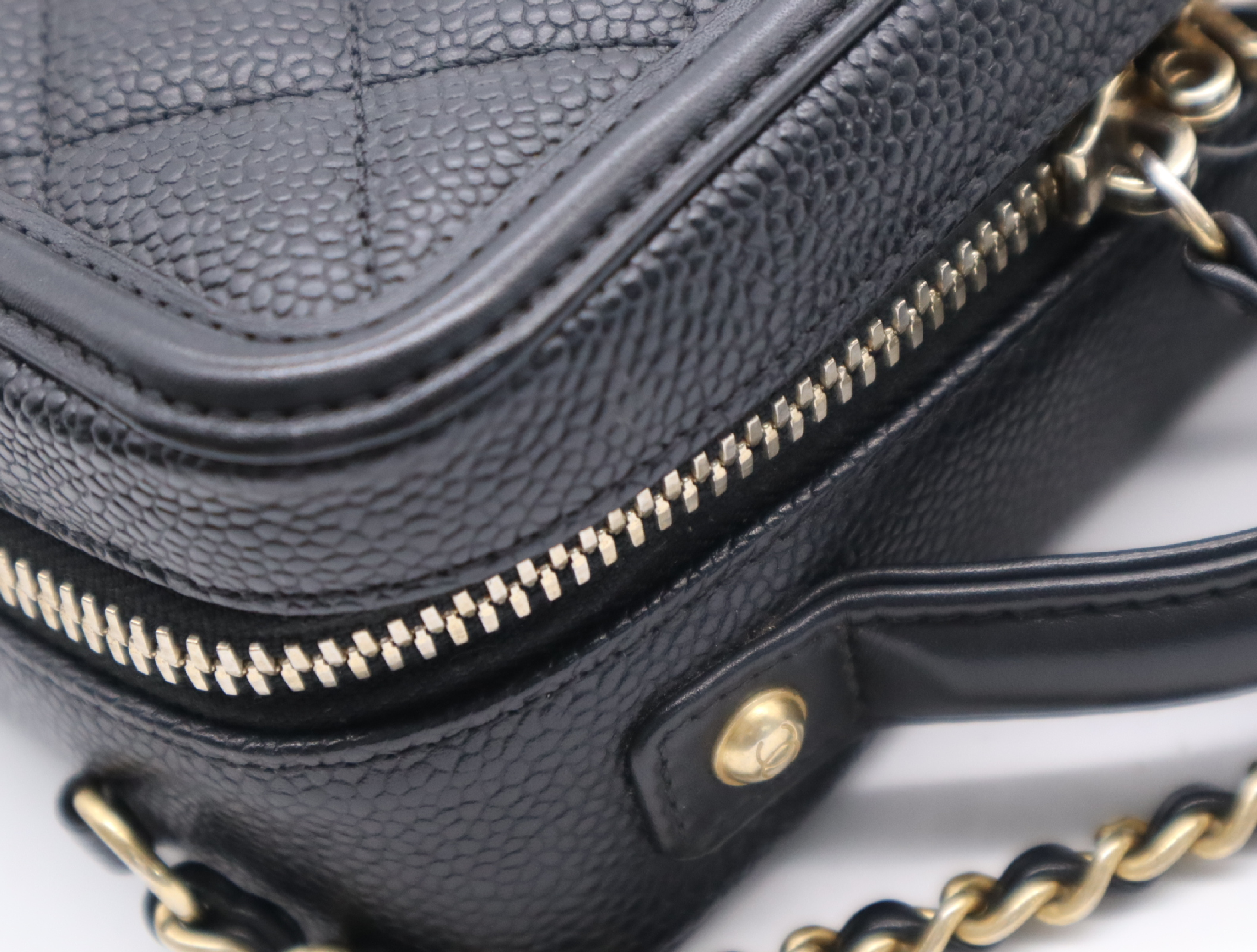 Caviar Skin 93342 Small Chain Vanity Bag, Black with Gold Hardware, Includes Padlock, Key, Clochette, and Card Holder (26097698) Vanity Bag — view 9