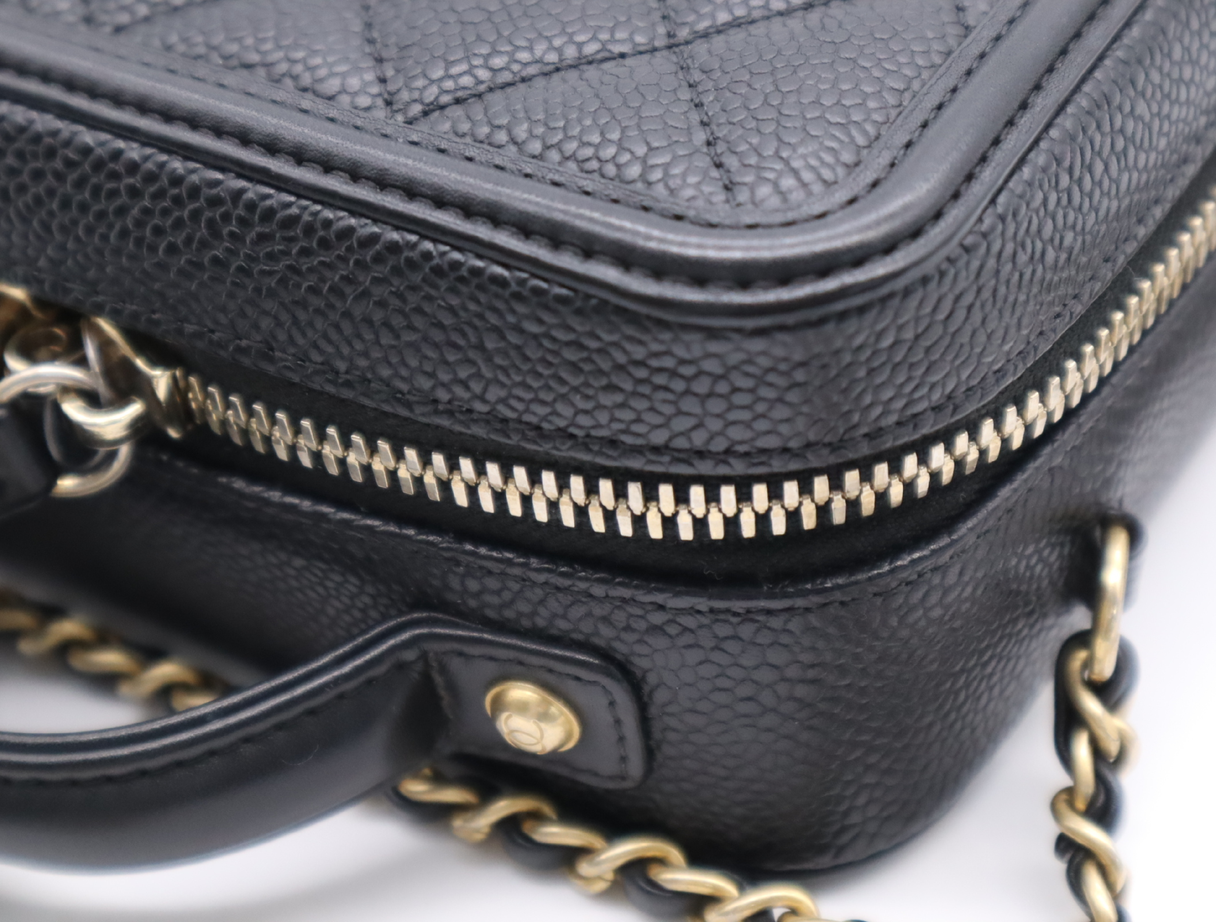 Caviar Skin 93342 Small Chain Vanity Bag, Black with Gold Hardware, Includes Padlock, Key, Clochette, and Card Holder (26097698) Vanity Bag — view 10