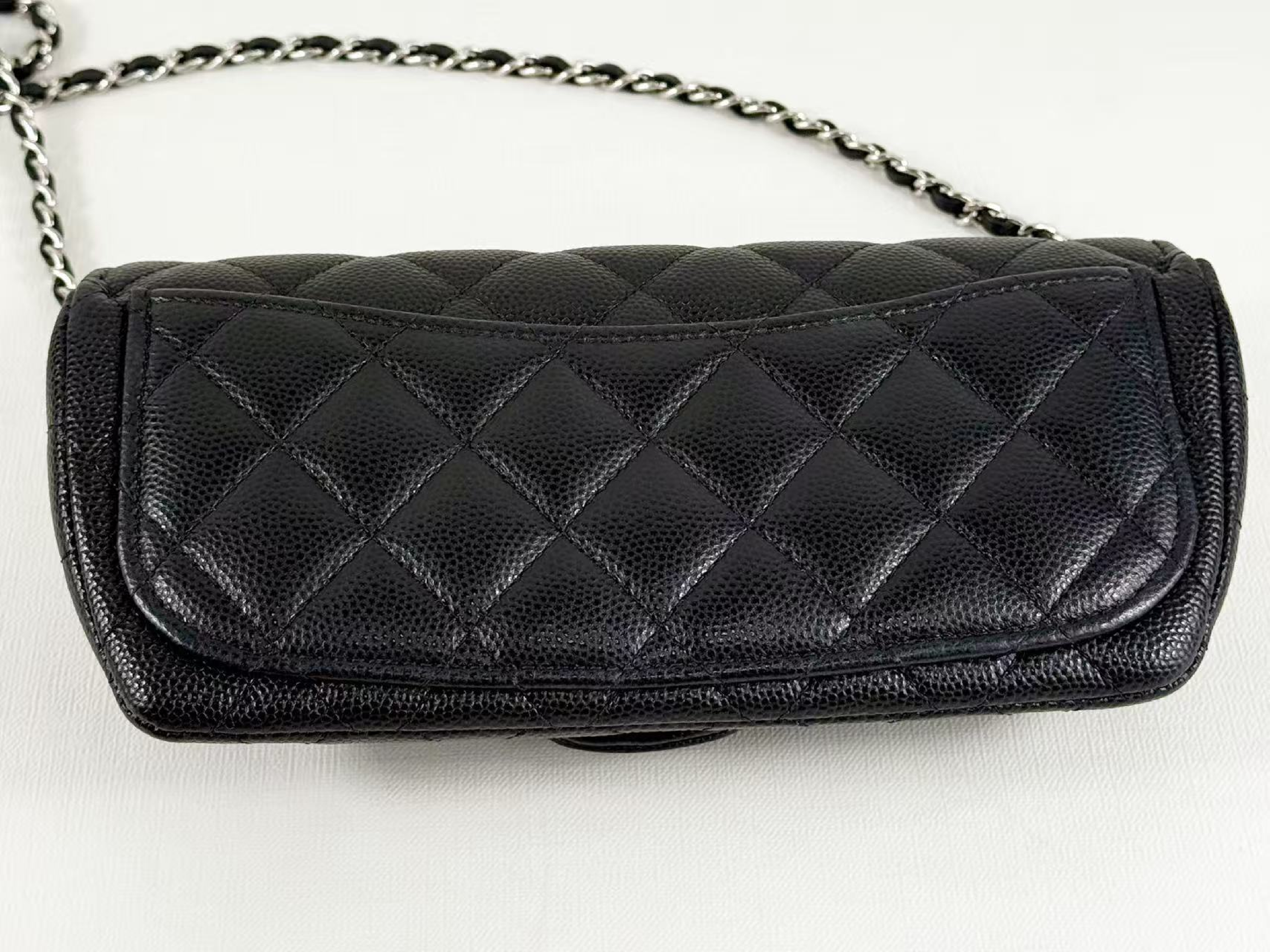 Black Caviar Skin Matelassé Shoulder Bag, Approx. W19cm, Serial Number 31-series, with Dust Bag, Authenticity Card, and Seal, Silver Hardware, Item Number 31664754 — view 11