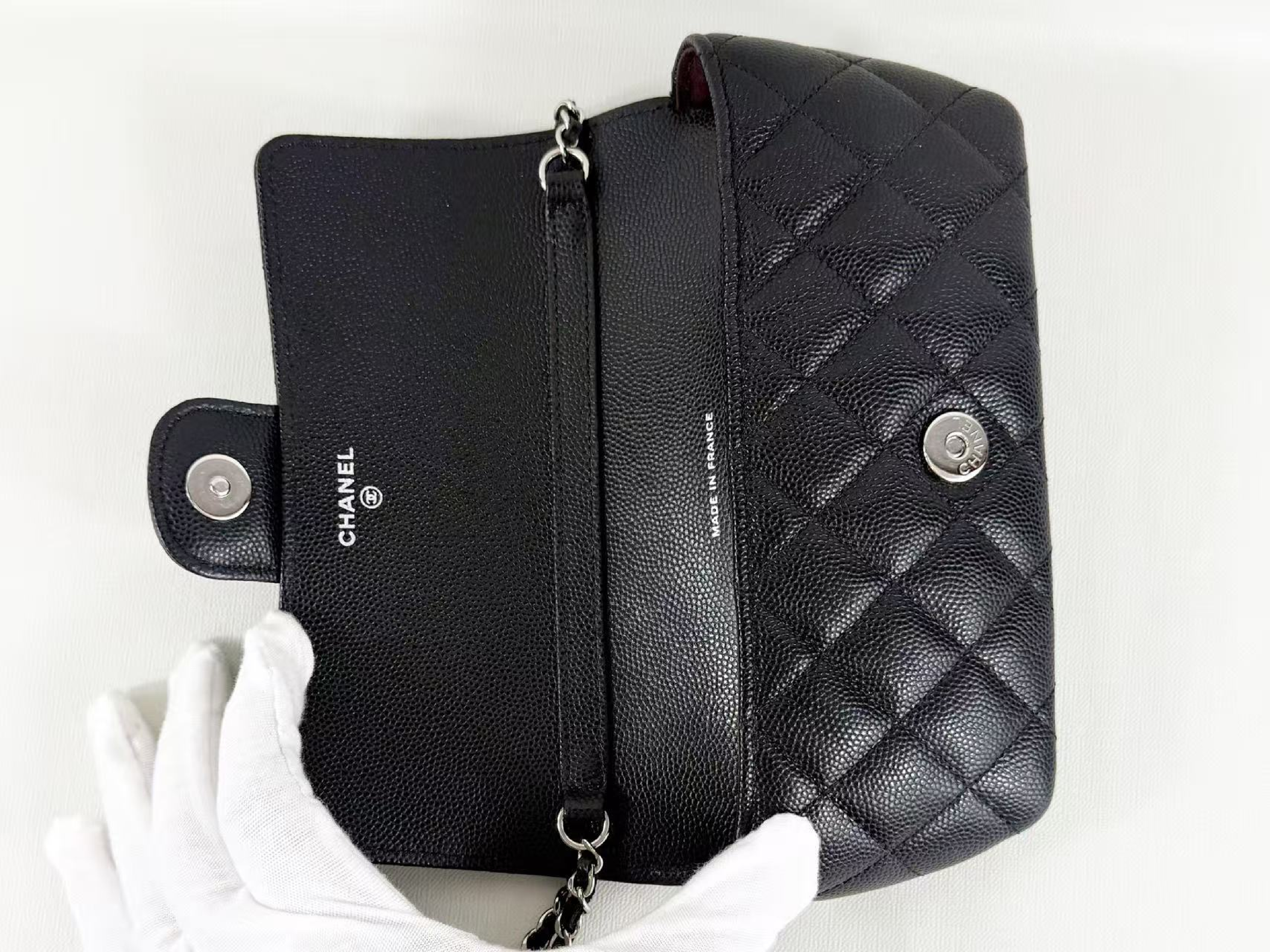 Black Caviar Skin Matelassé Shoulder Bag, Approx. W19cm, Serial Number 31-series, with Dust Bag, Authenticity Card, and Seal, Silver Hardware, Item Number 31664754 — view 13