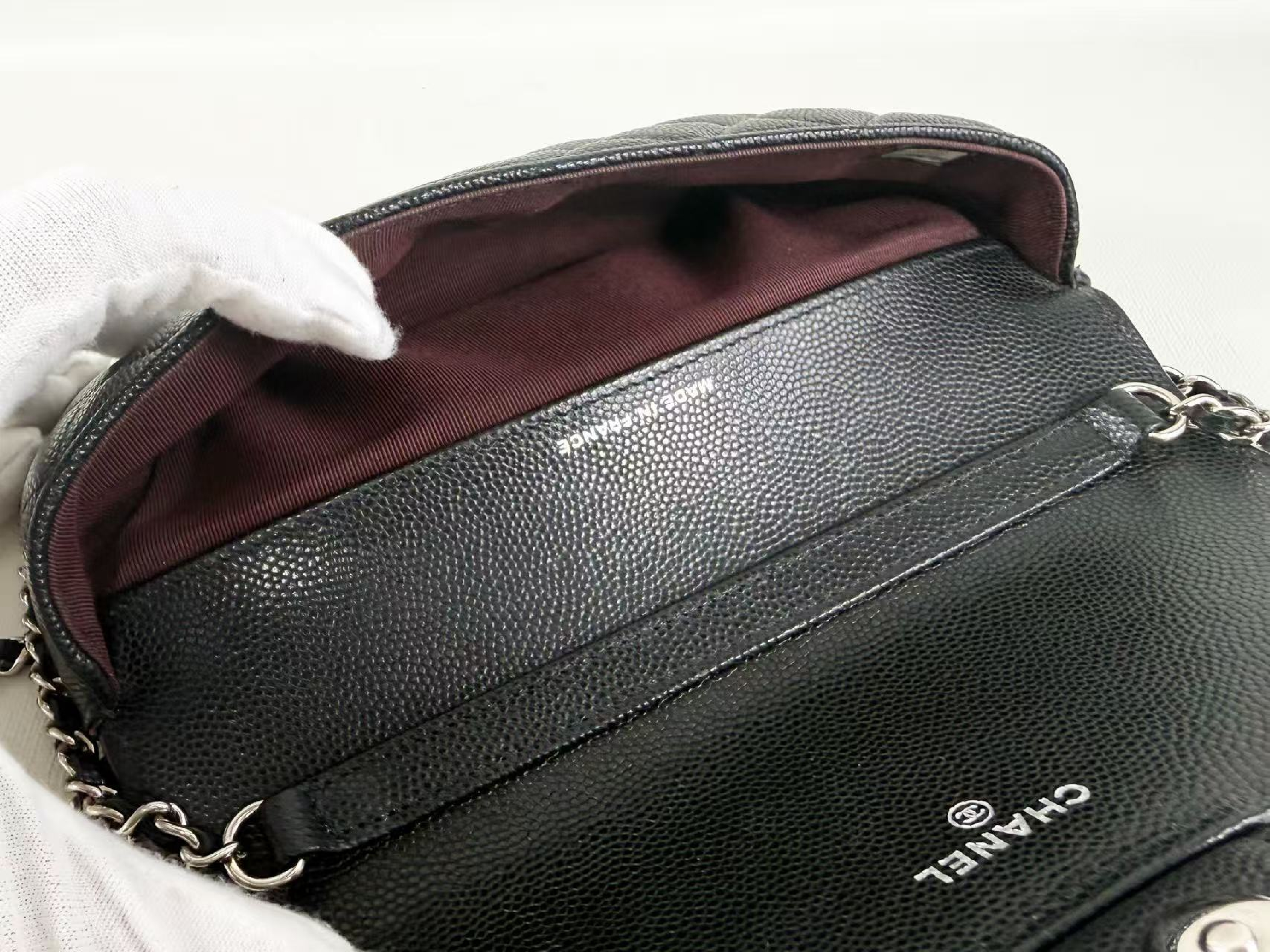 Black Caviar Skin Matelassé Shoulder Bag, Approx. W19cm, Serial Number 31-series, with Dust Bag, Authenticity Card, and Seal, Silver Hardware, Item Number 31664754 — view 14