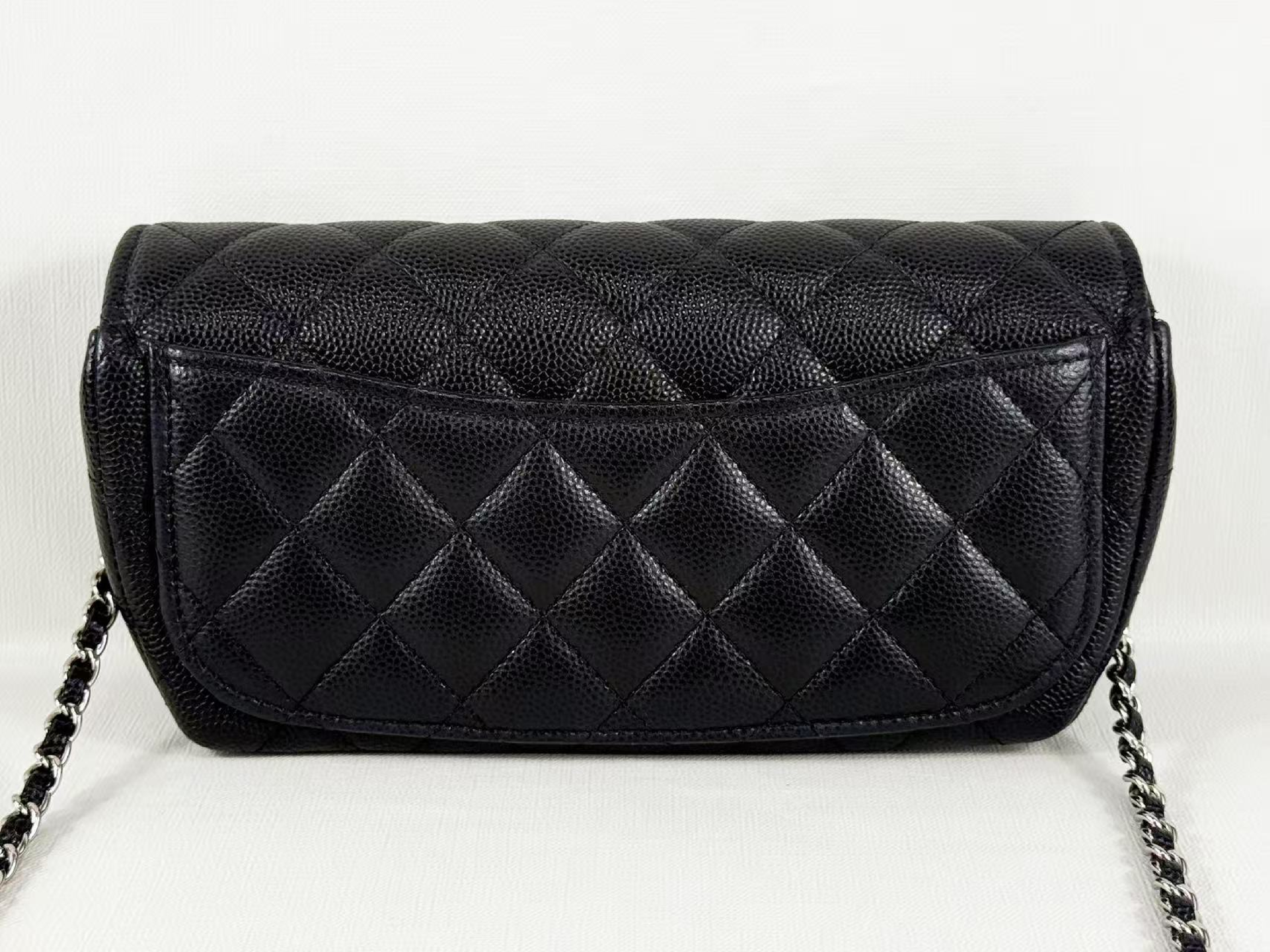 Black Caviar Skin Matelassé Shoulder Bag, Approx. W19cm, Serial Number 31-series, with Dust Bag, Authenticity Card, and Seal, Silver Hardware, Item Number 31664754 — view 3