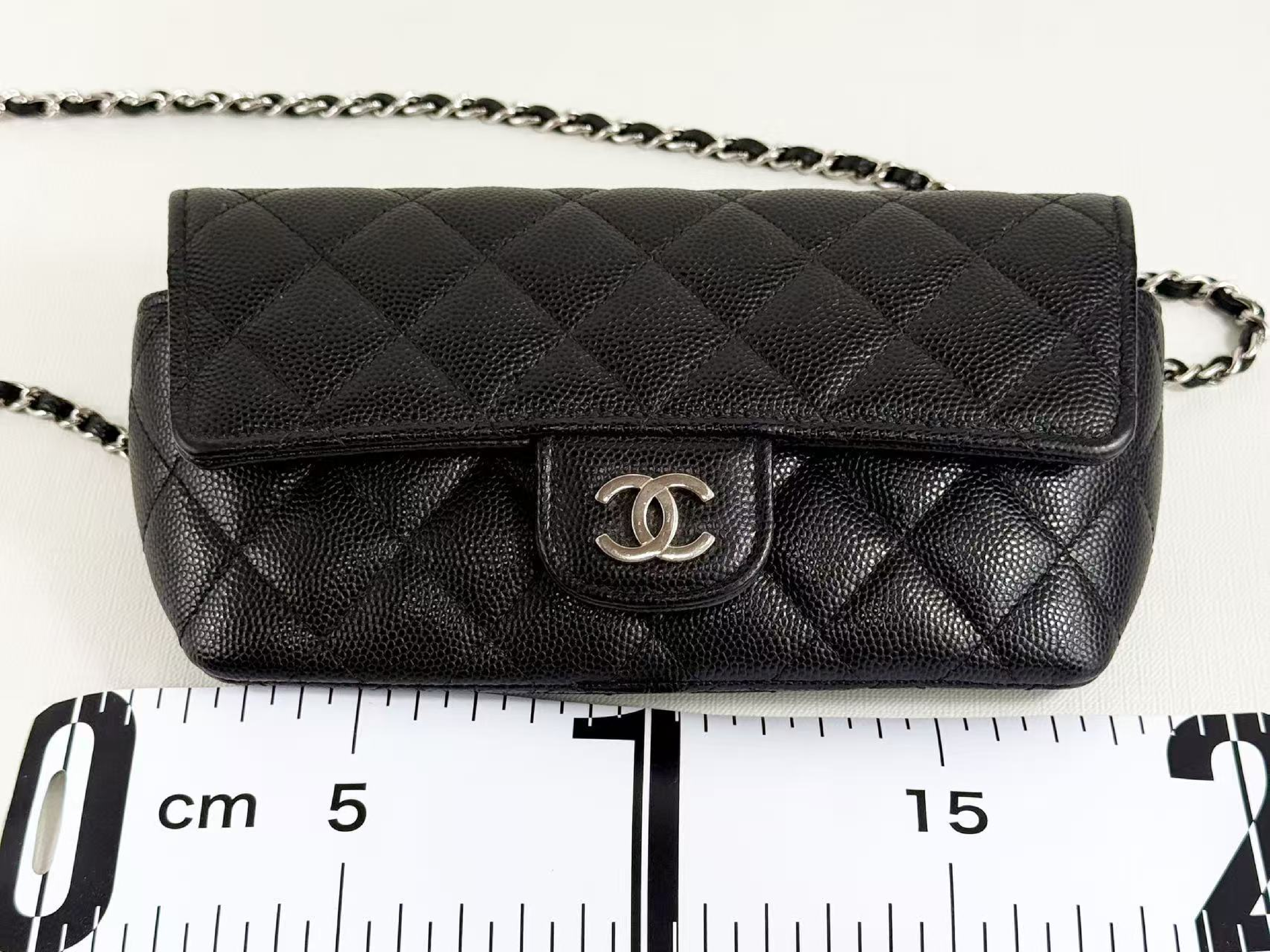 Black Caviar Skin Matelassé Shoulder Bag, Approx. W19cm, Serial Number 31-series, with Dust Bag, Authenticity Card, and Seal, Silver Hardware, Item Number 31664754 — view 4