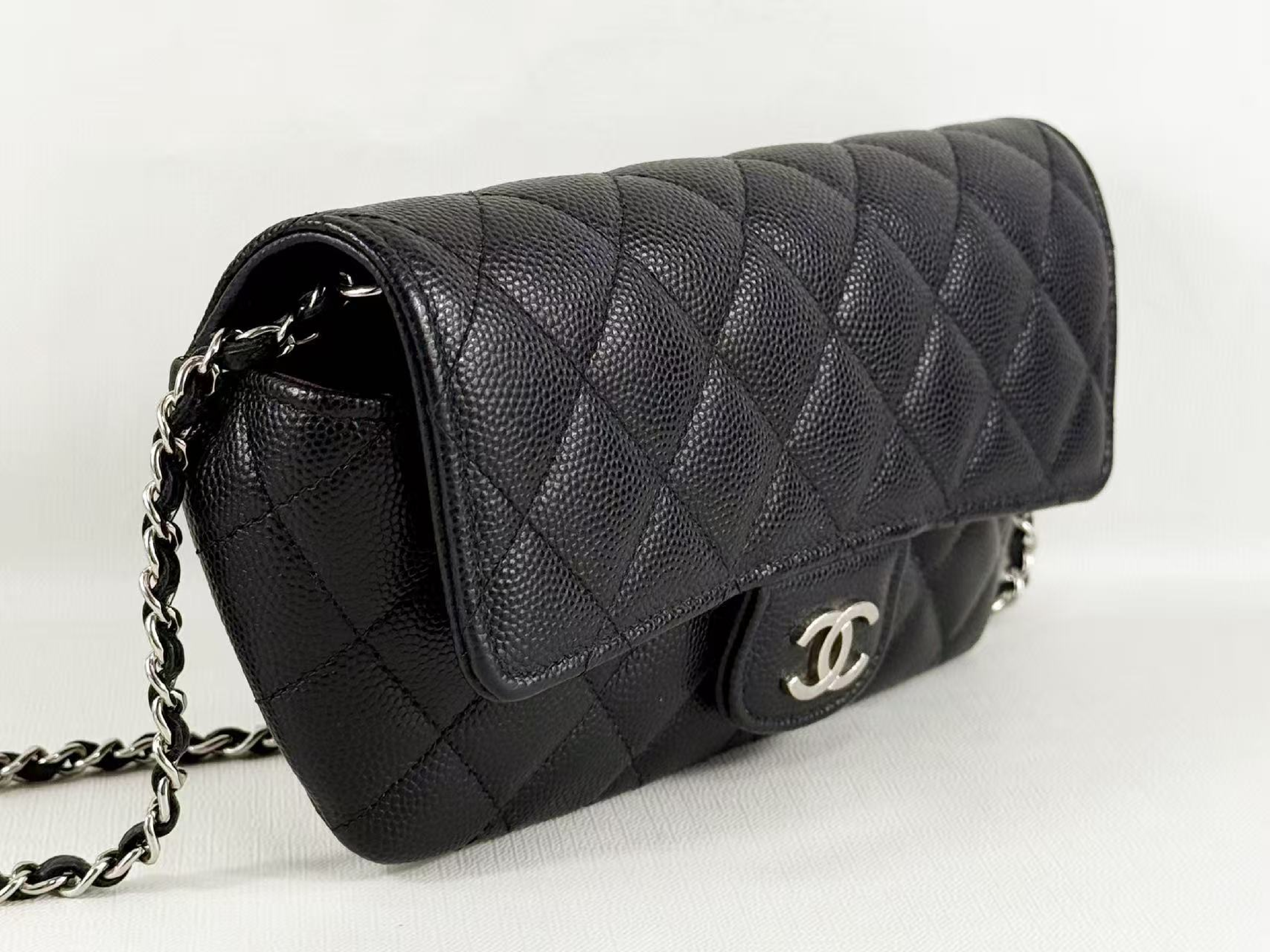 Black Caviar Skin Matelassé Shoulder Bag, Approx. W19cm, Serial Number 31-series, with Dust Bag, Authenticity Card, and Seal, Silver Hardware, Item Number 31664754 — view 6