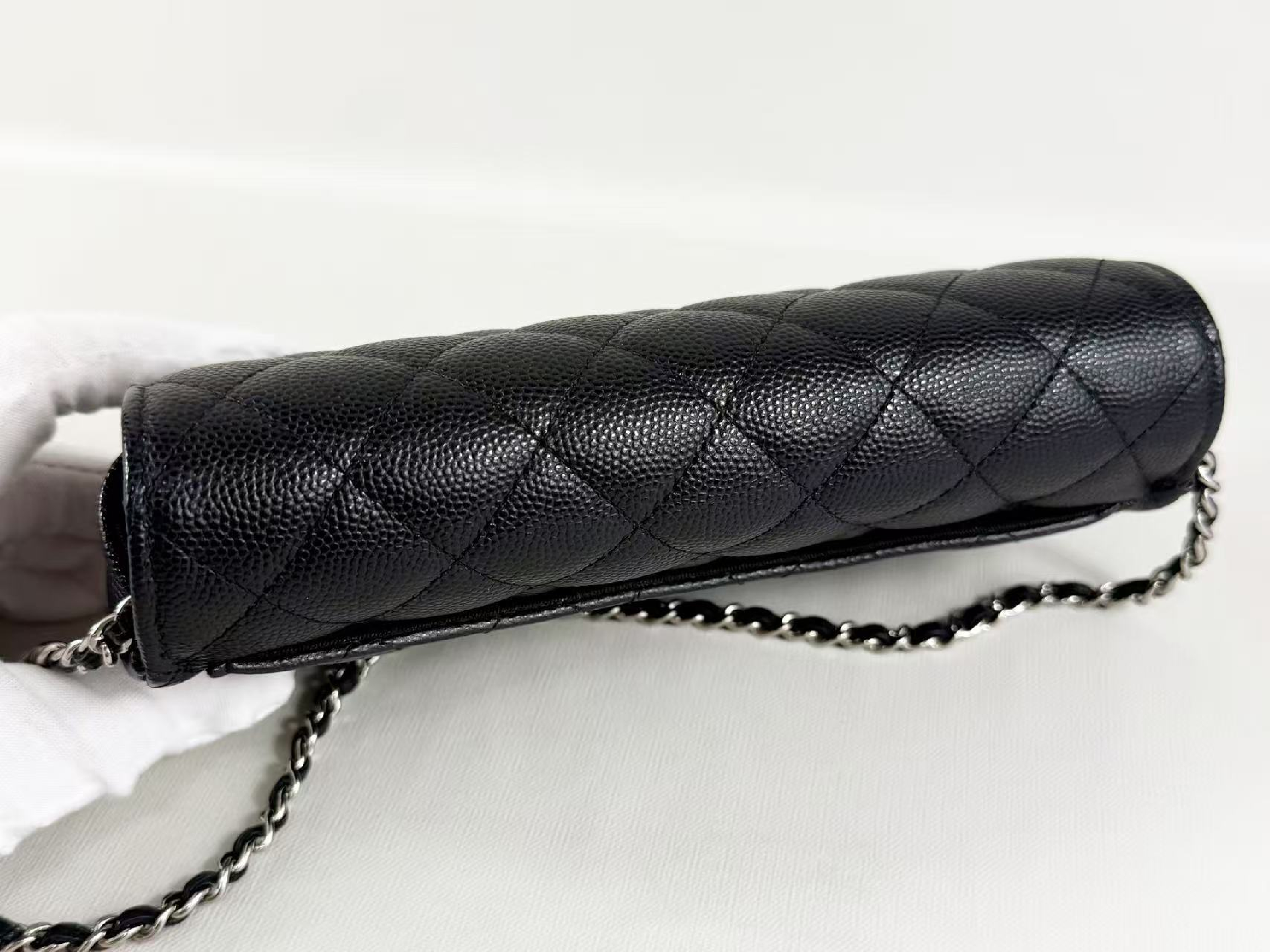 Black Caviar Skin Matelassé Shoulder Bag, Approx. W19cm, Serial Number 31-series, with Dust Bag, Authenticity Card, and Seal, Silver Hardware, Item Number 31664754 — view 7