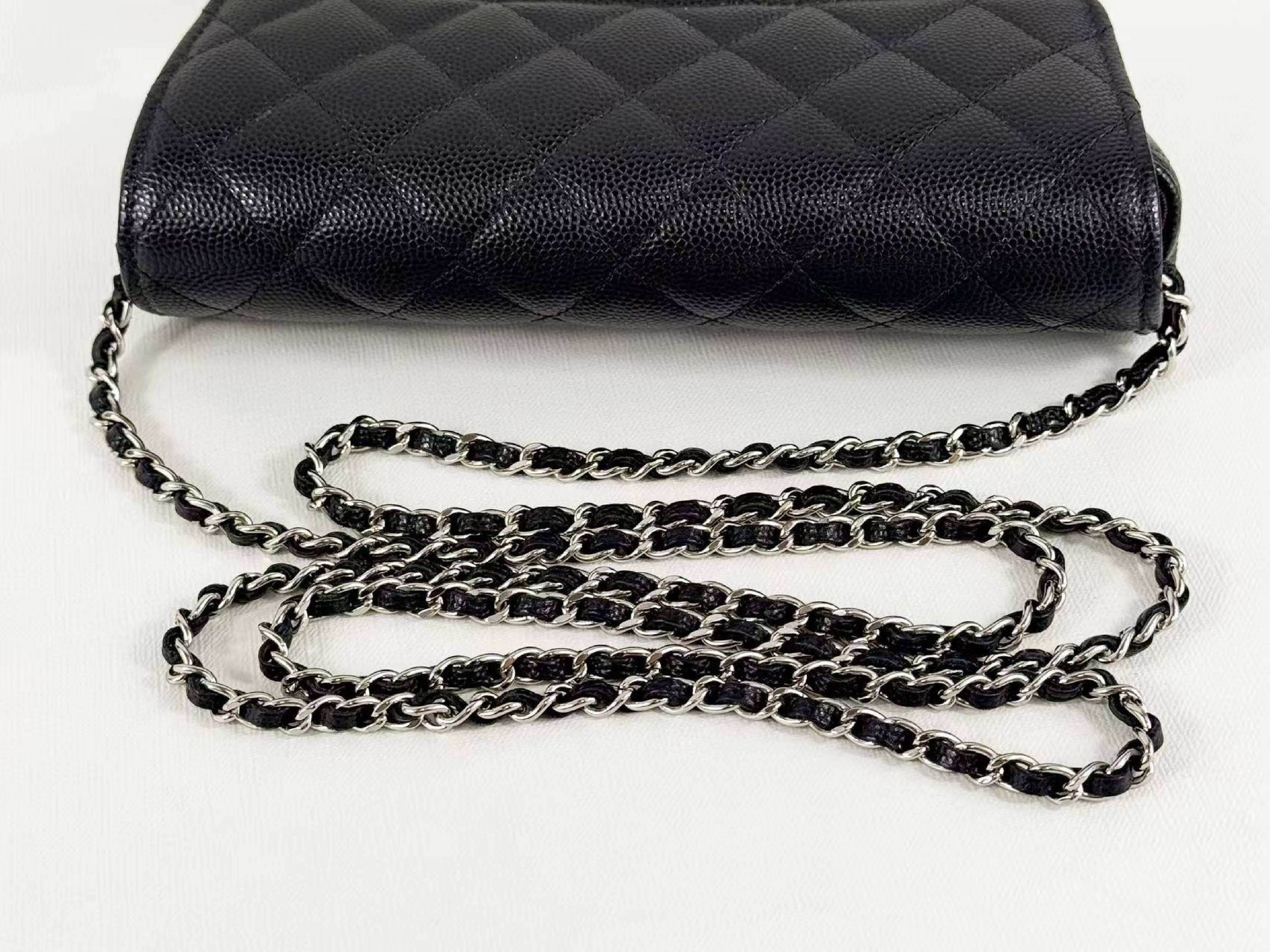 Black Caviar Skin Matelassé Shoulder Bag, Approx. W19cm, Serial Number 31-series, with Dust Bag, Authenticity Card, and Seal, Silver Hardware, Item Number 31664754 — view 8