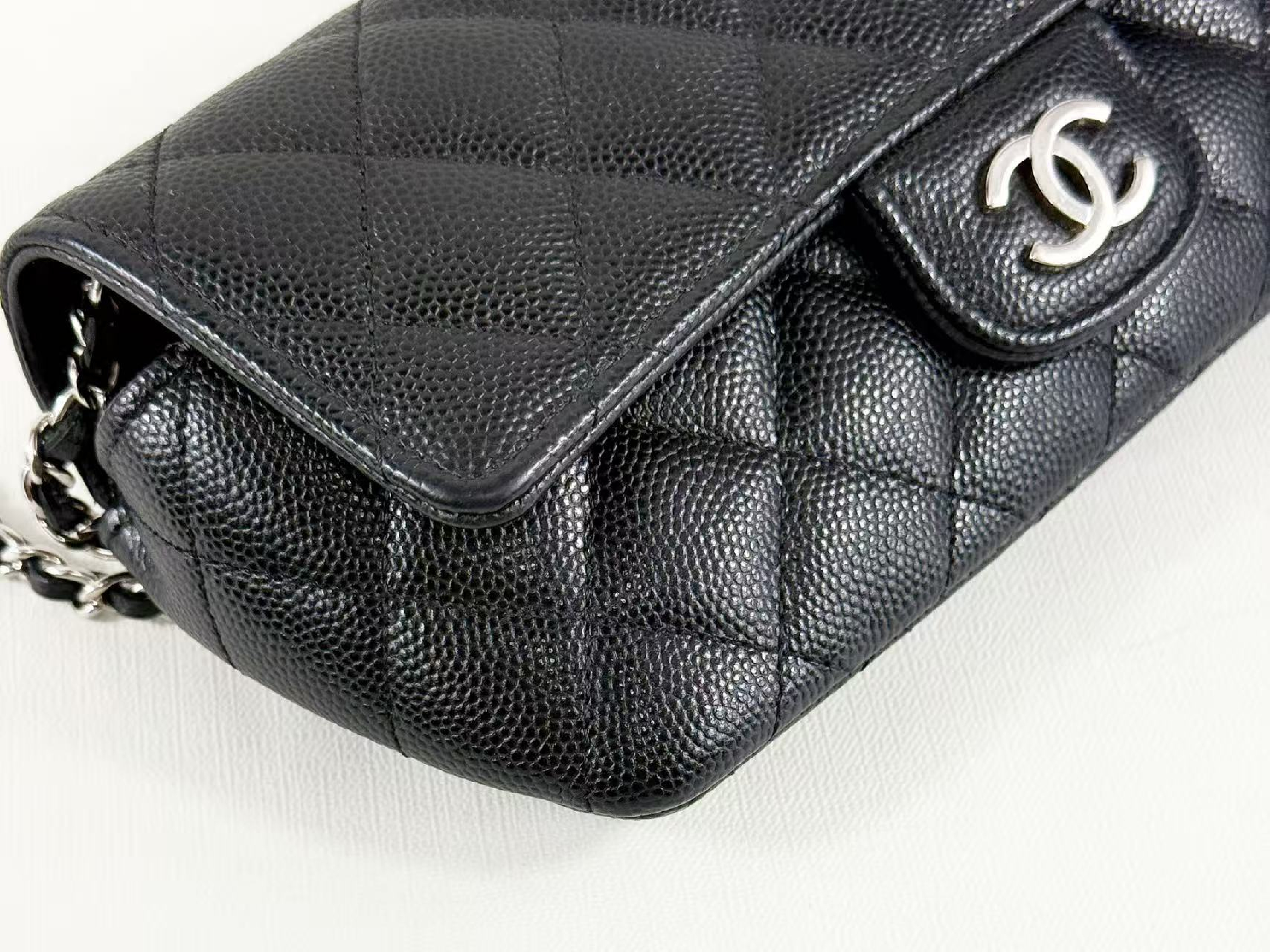 Black Caviar Skin Matelassé Shoulder Bag, Approx. W19cm, Serial Number 31-series, with Dust Bag, Authenticity Card, and Seal, Silver Hardware, Item Number 31664754 — view 9