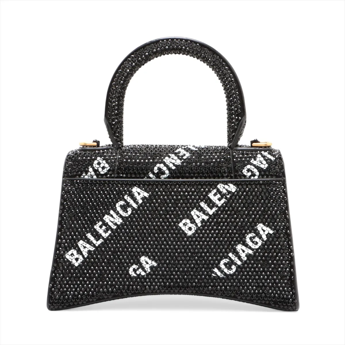 Hourglass XS Leather x Rhinestone 2-Way Handbag Black 706836 Outlet — view 2