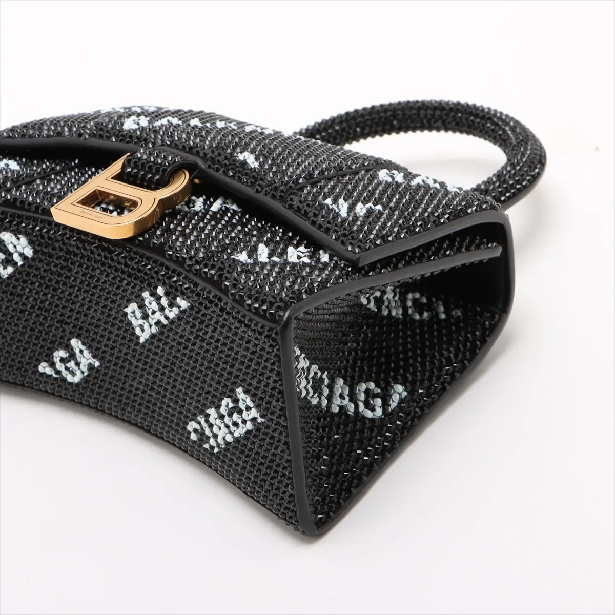 Hourglass XS Leather x Rhinestone 2-Way Handbag Black 706836 Outlet — view 3