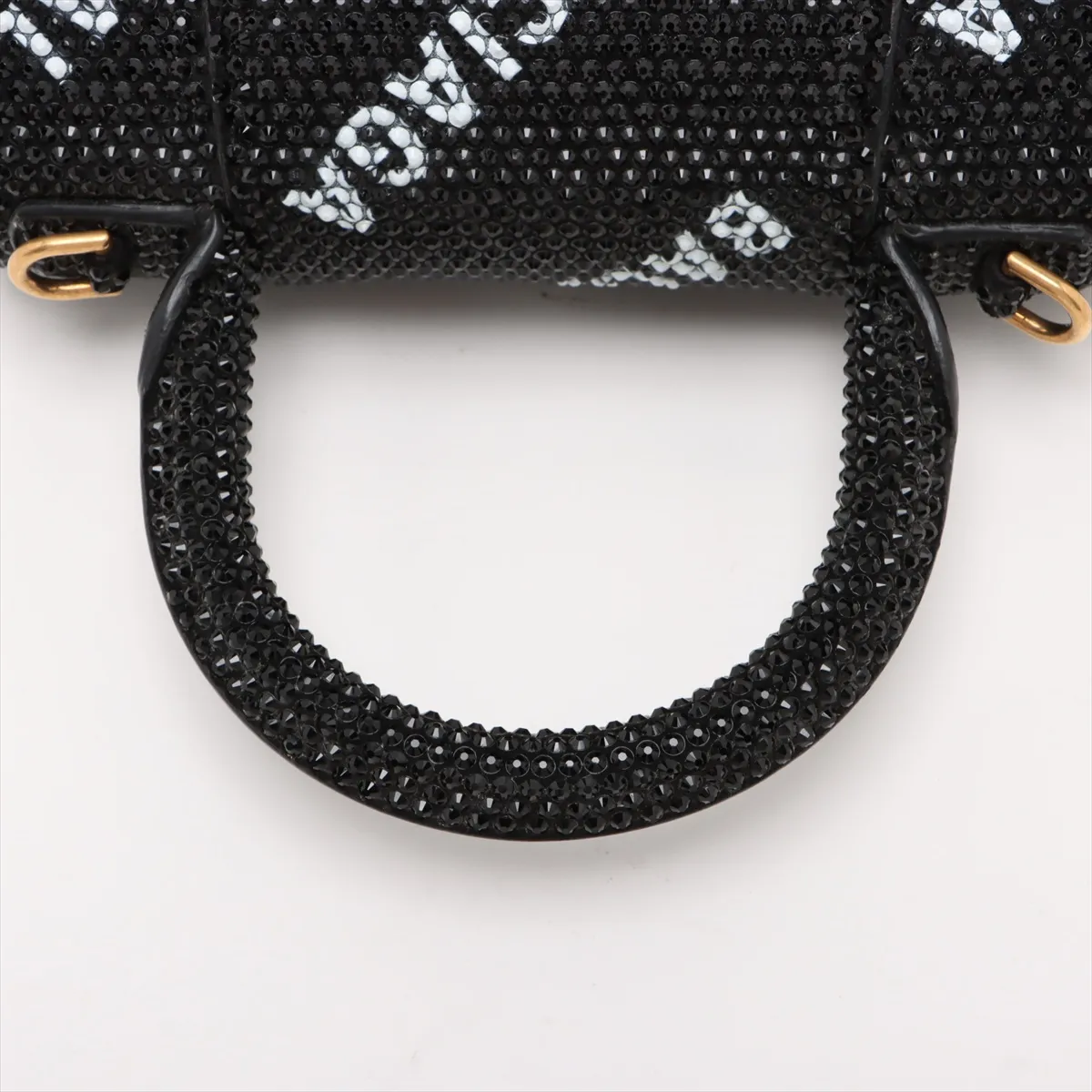 Hourglass XS Leather x Rhinestone 2-Way Handbag Black 706836 Outlet — view 5