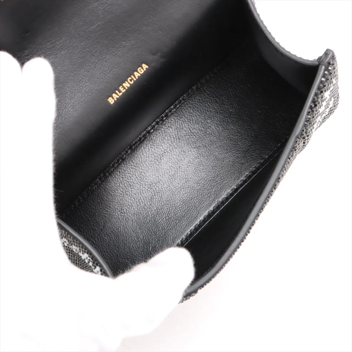 Hourglass XS Leather x Rhinestone 2-Way Handbag Black 706836 Outlet — view 8