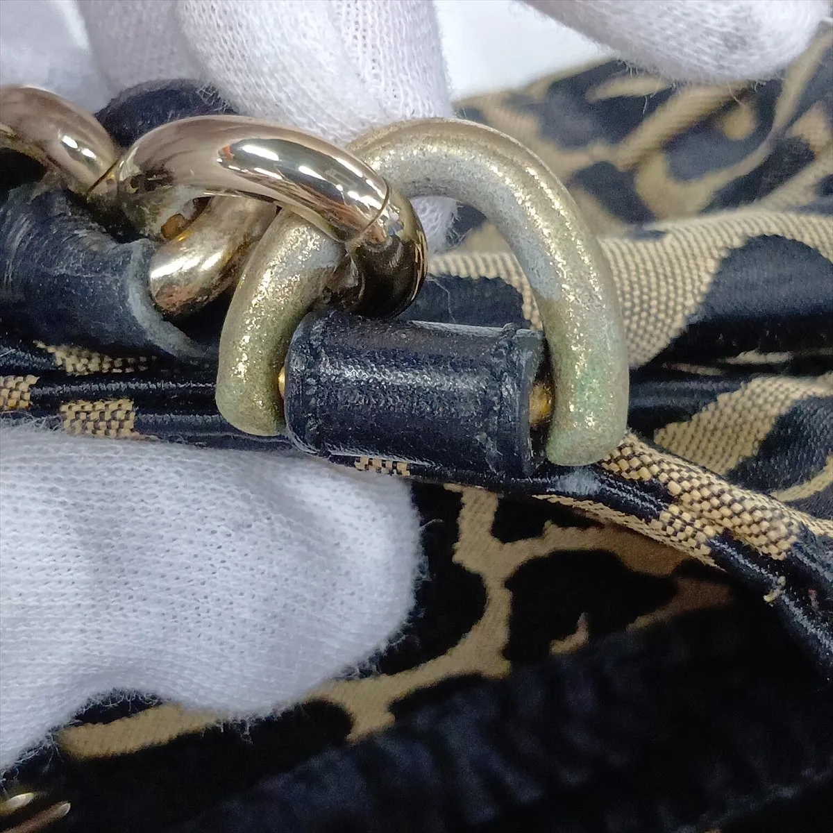 nylon and leather chain handbag, leopard print, serial error. — view 13