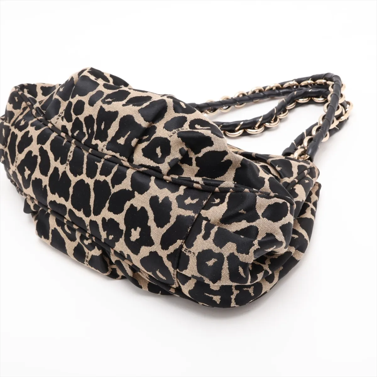 nylon and leather chain handbag, leopard print, serial error. — view 3