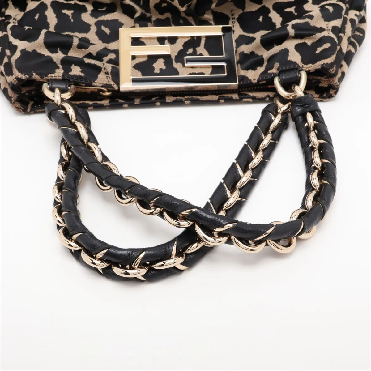 nylon and leather chain handbag, leopard print, serial error. — view 5