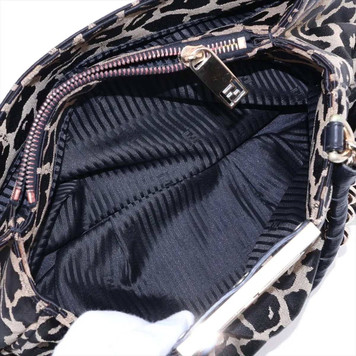 nylon and leather chain handbag, leopard print, serial error. — view 7