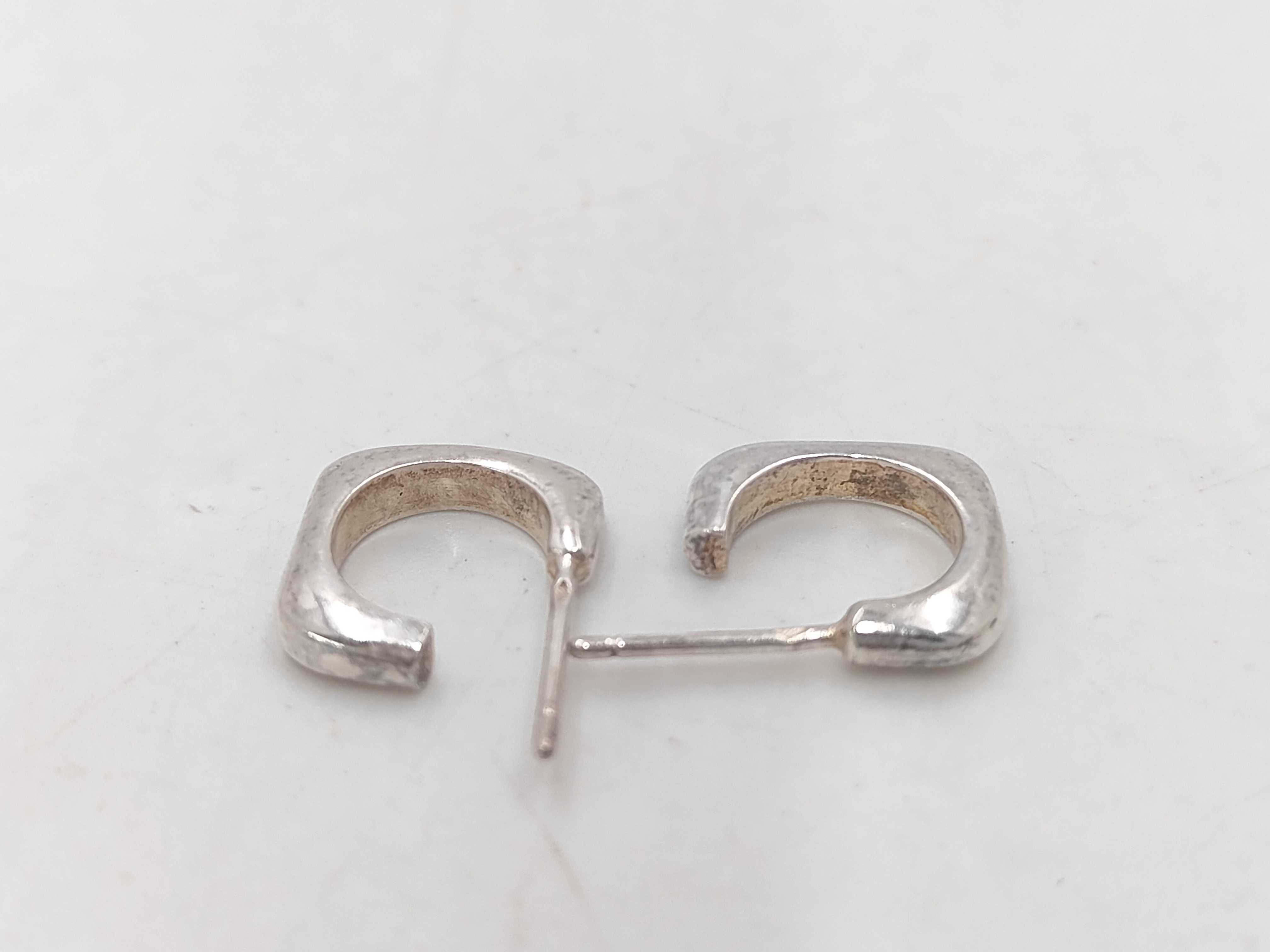 Sterling Silver 925 Square Logo Hoop Earrings (3.9g) — view 3
