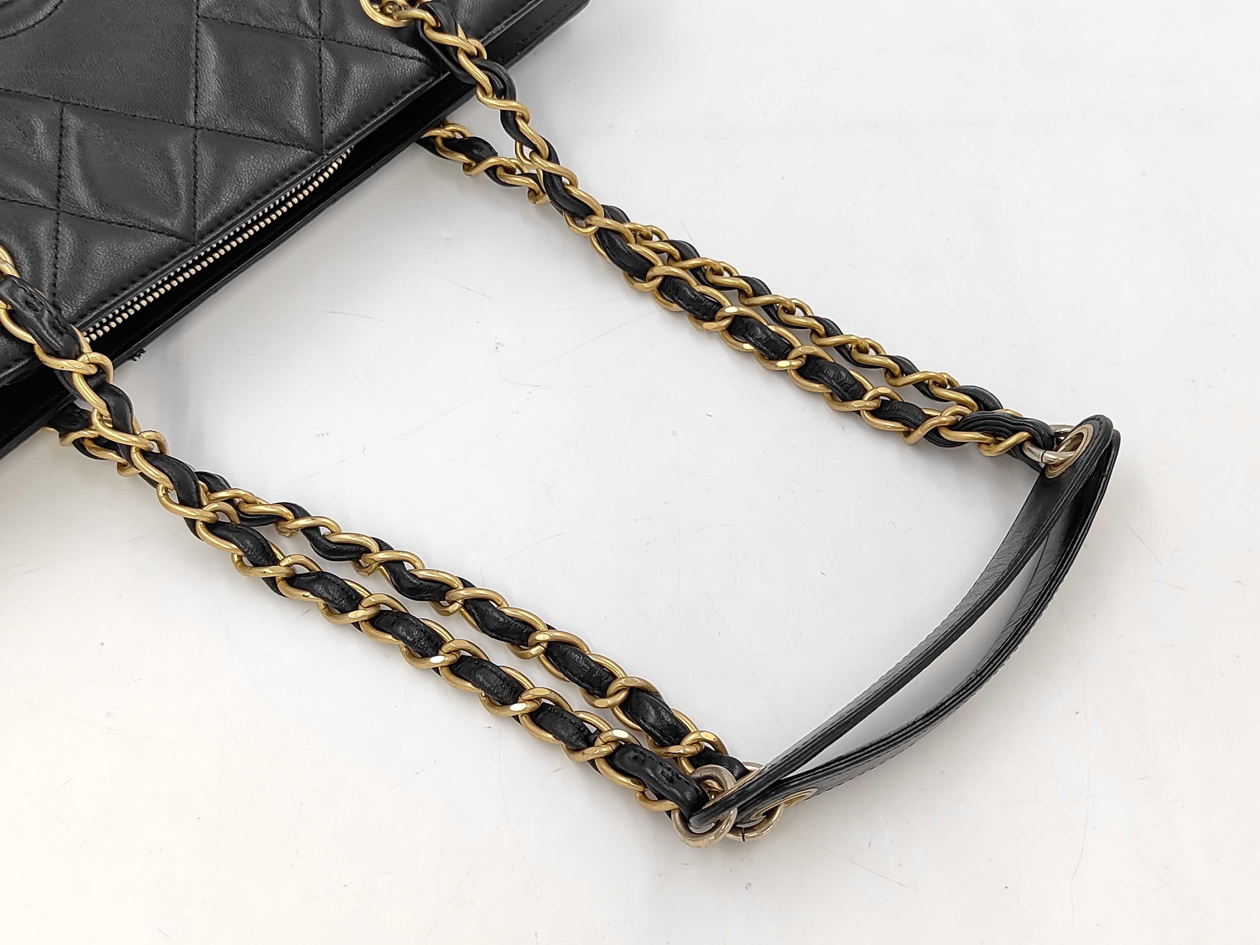 Diamond CC Leather Chain Semi-Shoulder Bag, Black — view 5
