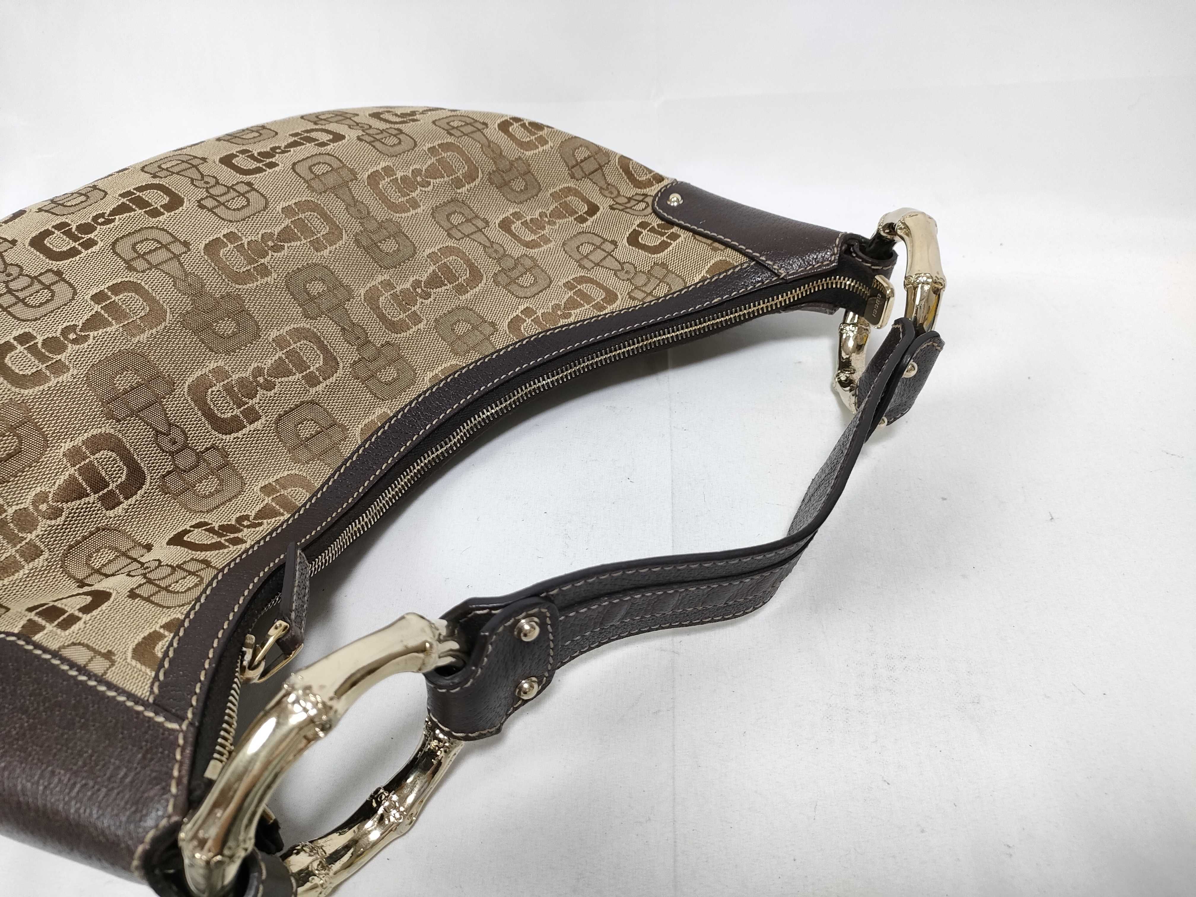 Brown Canvas Vintage Bamboo Buckle Crescent Waist Bag Handbag — view 8