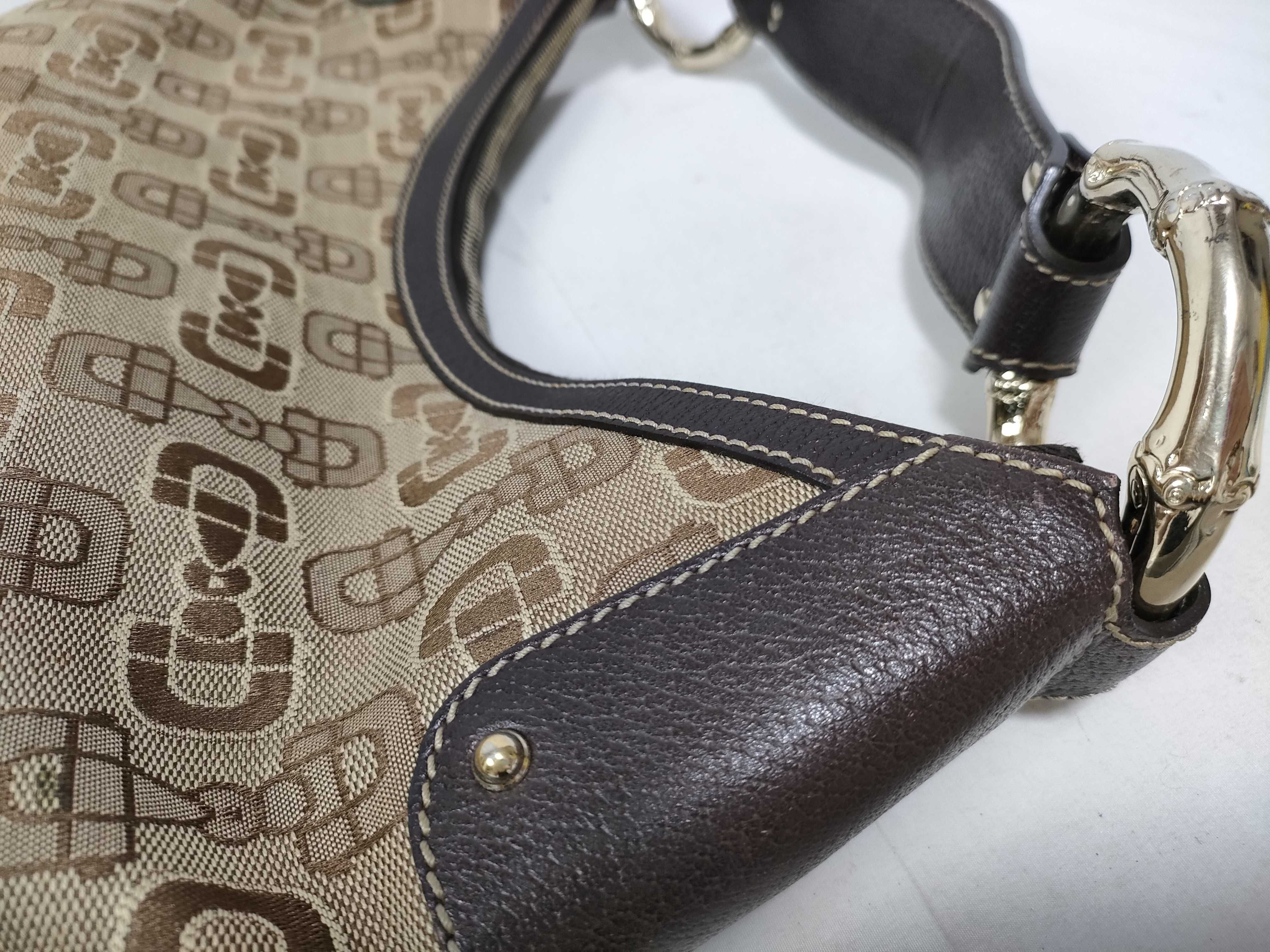 Brown Canvas Vintage Bamboo Buckle Crescent Waist Bag Handbag — view 9