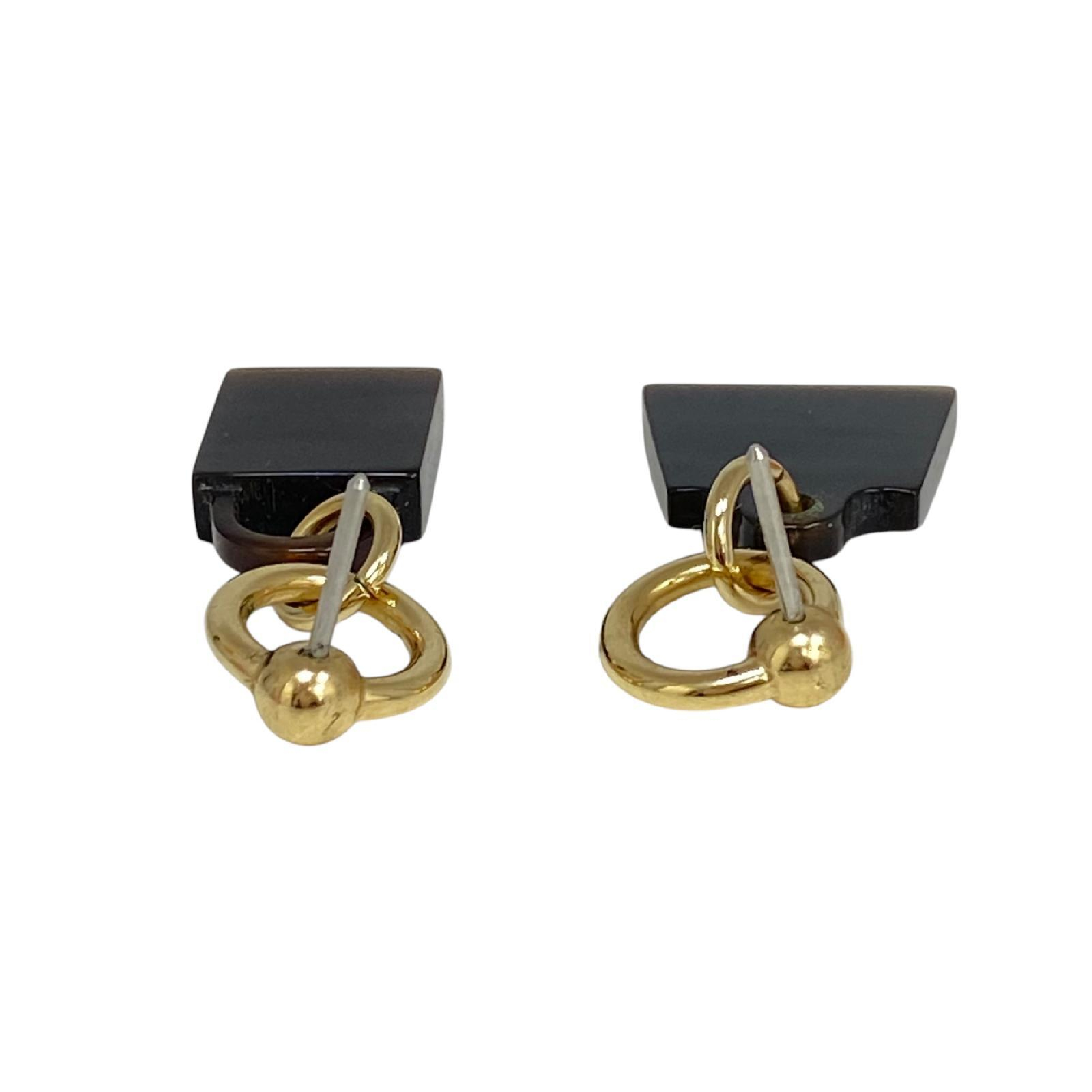 【*Shipped from: Hong Kong*】HERMES ( ) Black Gold Color Amulet Earrings — view 7