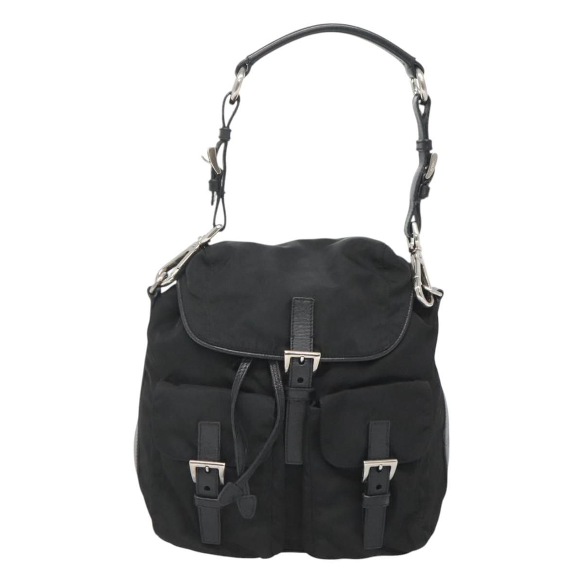 Shoulder Bag Nylon Black Silver Auth — view 13