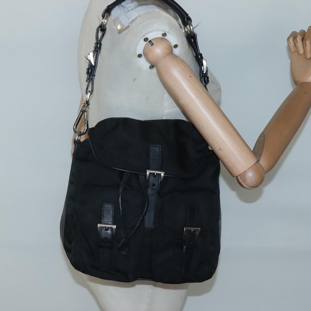 Shoulder Bag Nylon Black Silver Auth — view 23