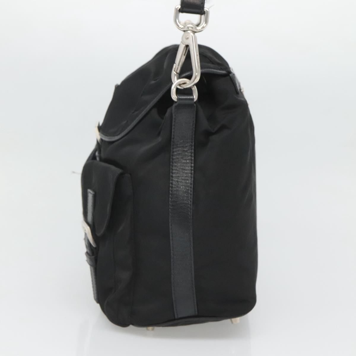 Shoulder Bag Nylon Black Silver Auth — view 4