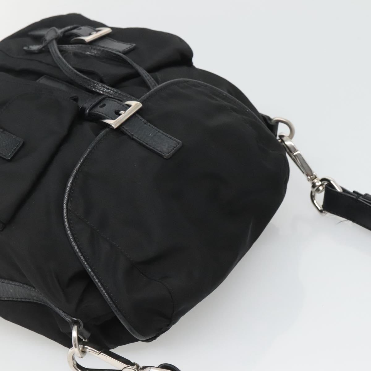 Shoulder Bag Nylon Black Silver Auth — view 6