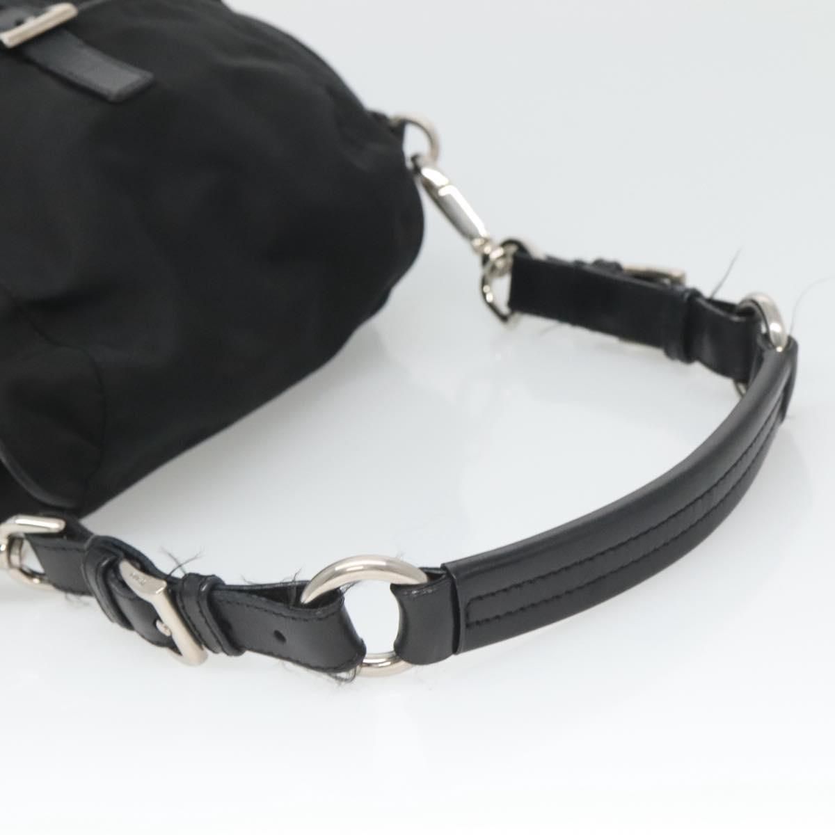 Shoulder Bag Nylon Black Silver Auth — view 7