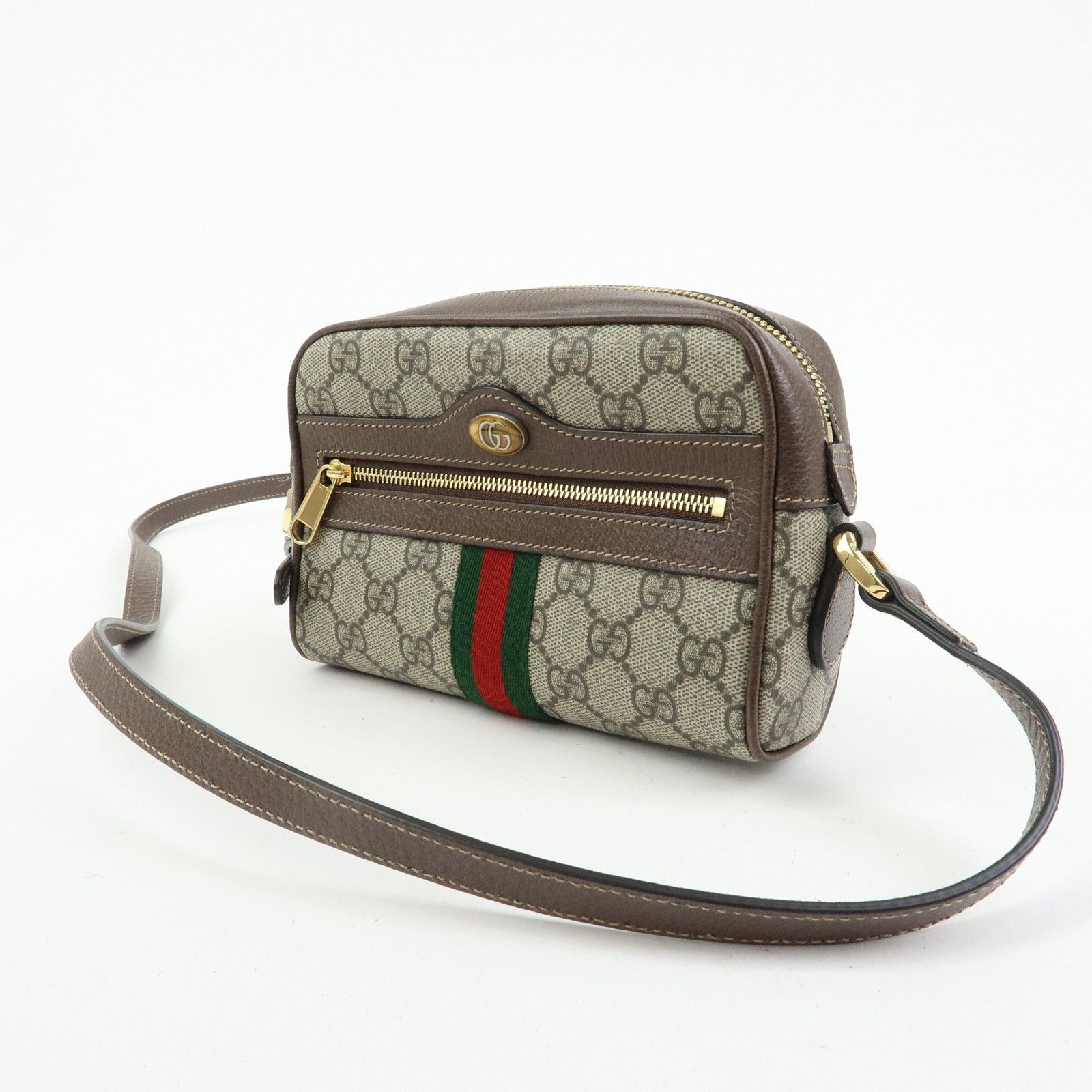 GG Supreme Monogram Web Mini Ophidia Shoulder Bag Brown — view 3