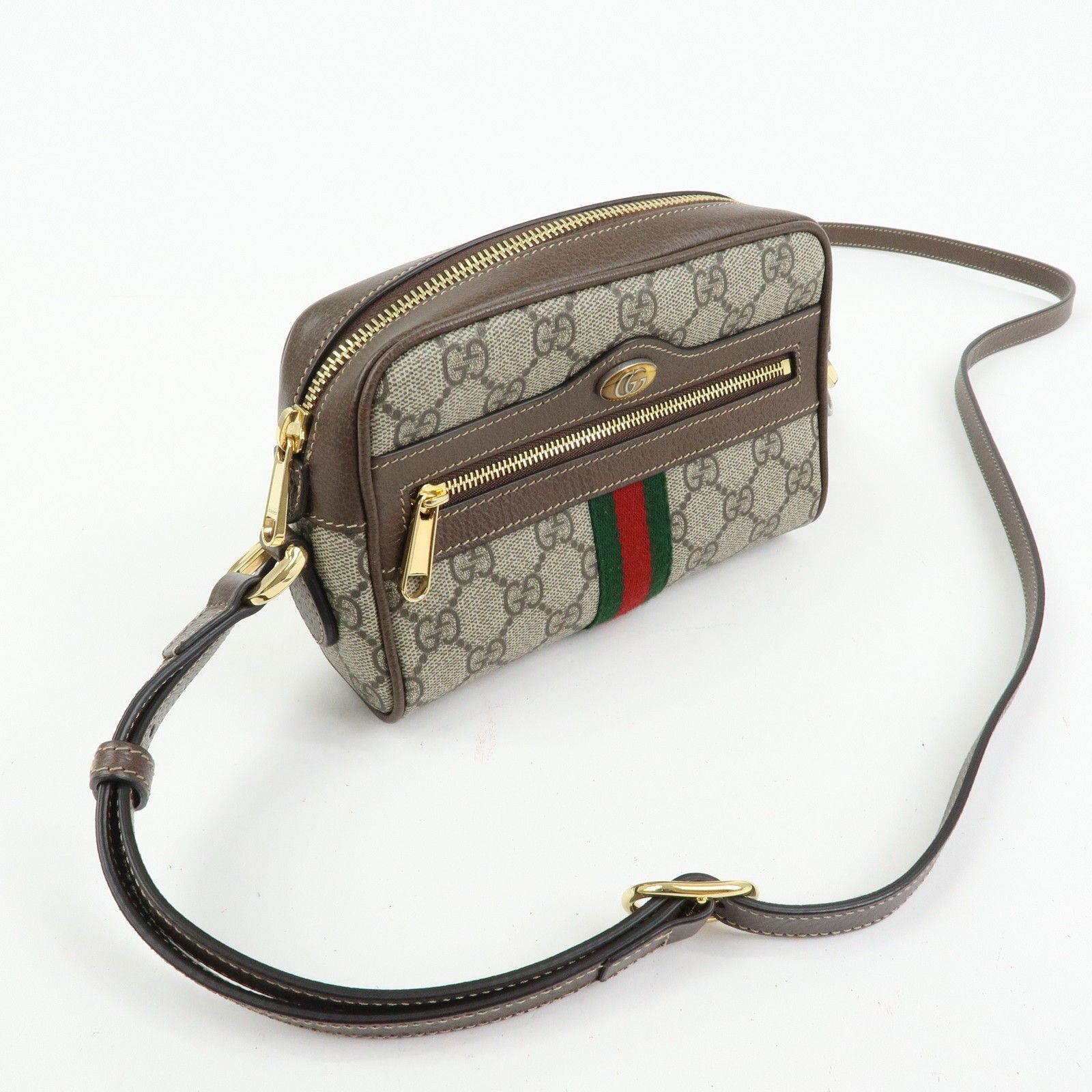 GG Supreme Monogram Web Mini Ophidia Shoulder Bag Brown — view 4