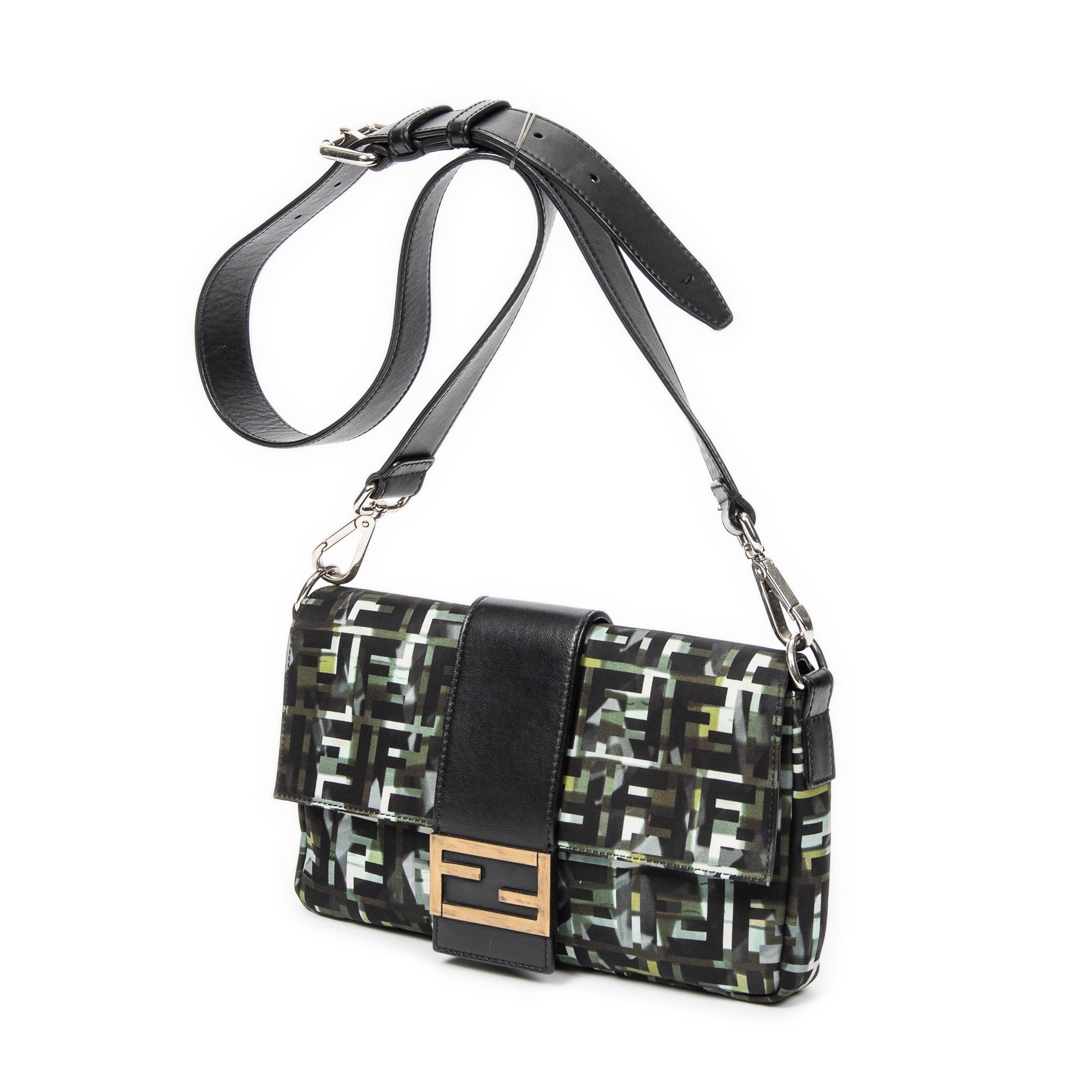 Camouflage Crossbody Baguette Belt Bag Green/Black Camouflage Zucca Canvas Silver — view 2