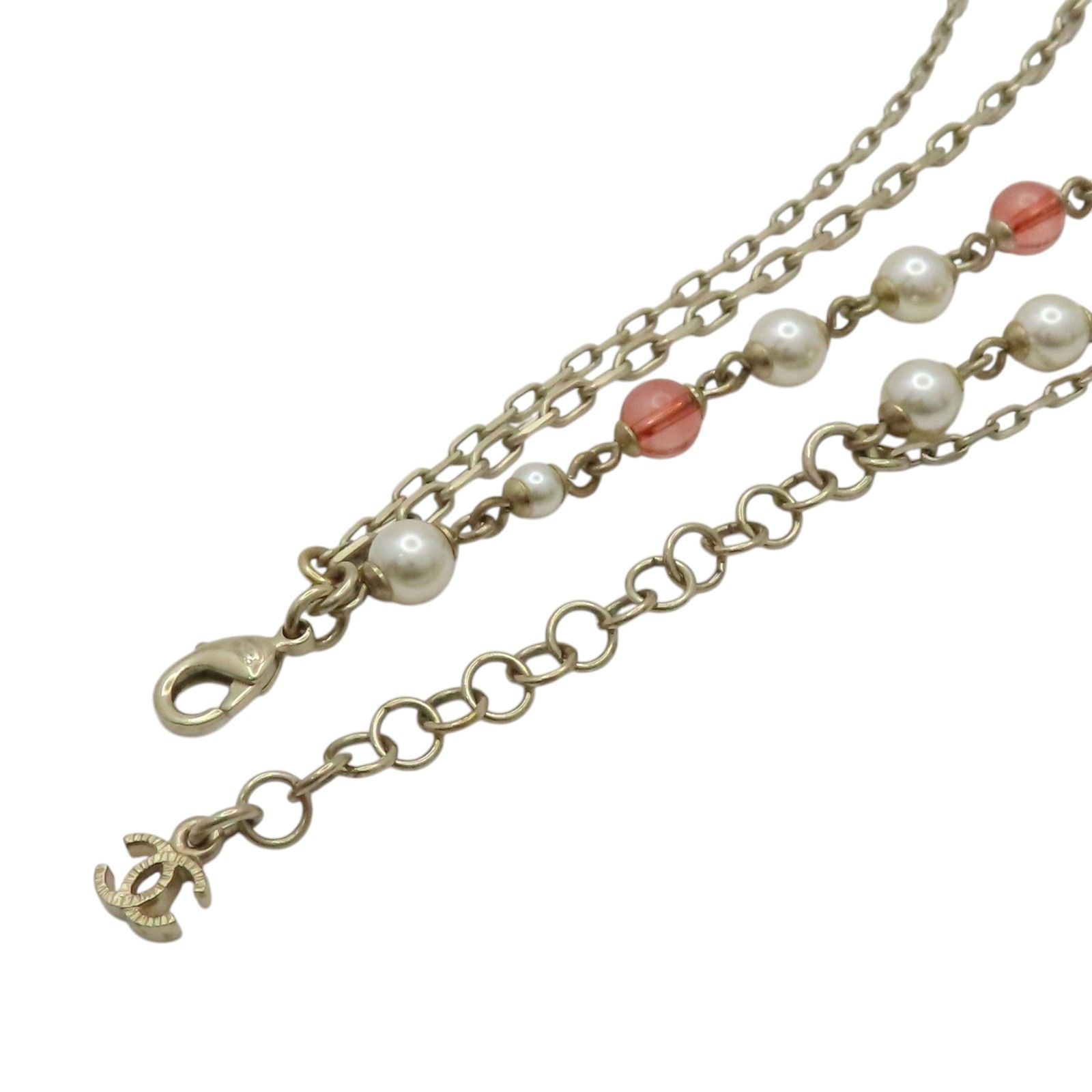 CC Double Glass Pearl and Crystal Chain Long Necklace — view 4