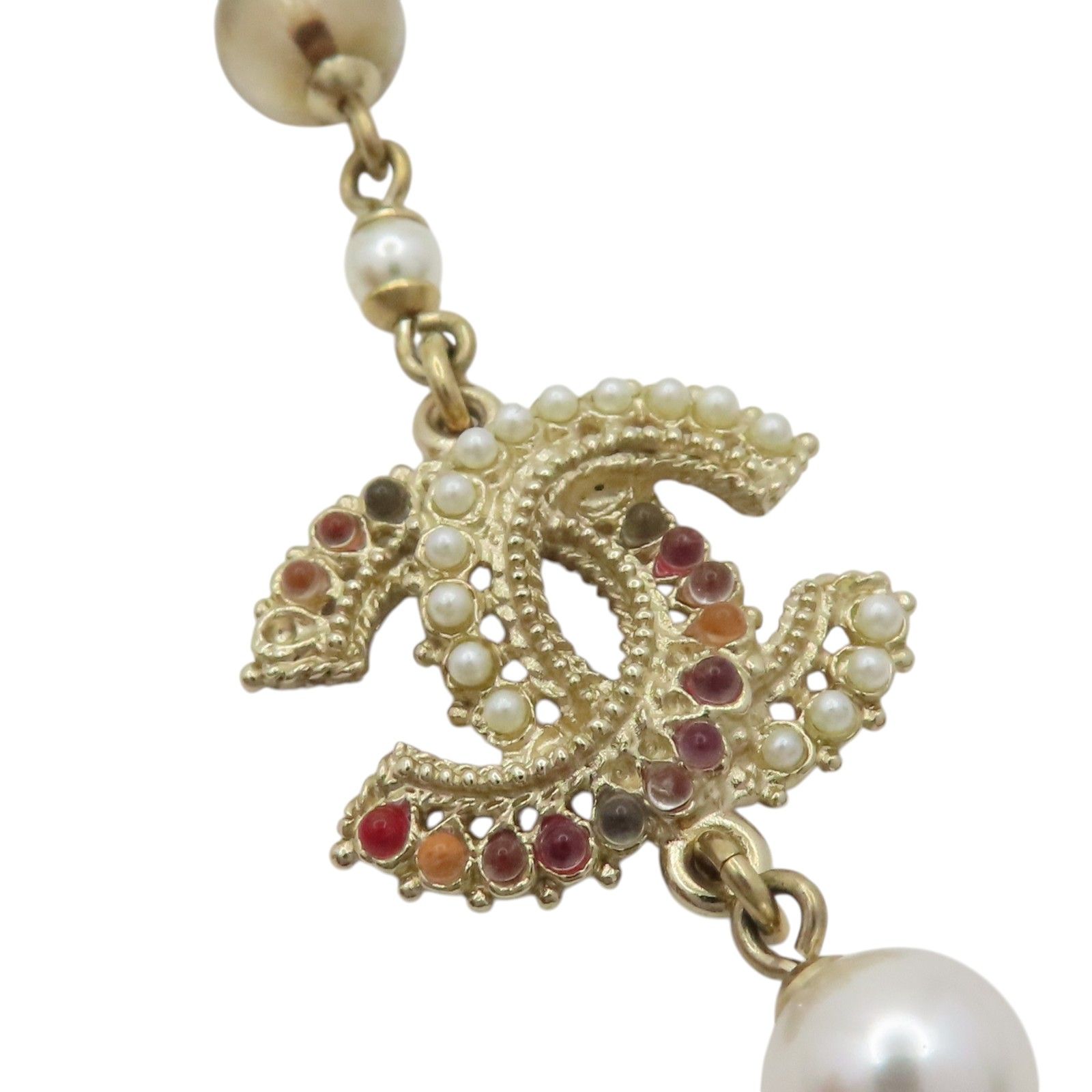 CC Double Glass Pearl and Crystal Chain Long Necklace — view 6