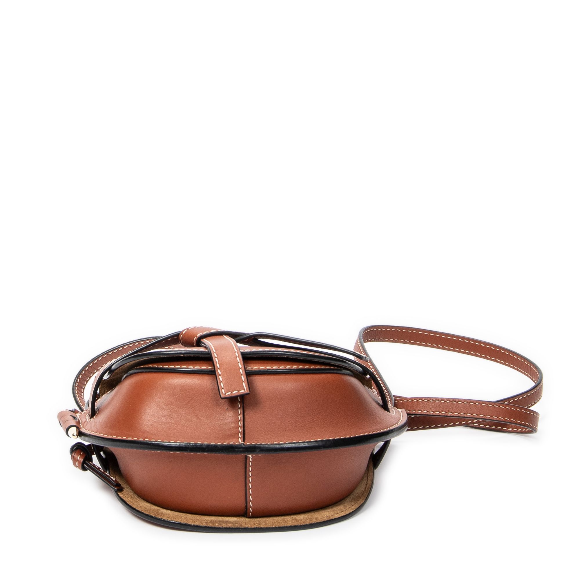 Mini Gate Dual Bag Brown Smooth Calfskin Leather Gold — view 6
