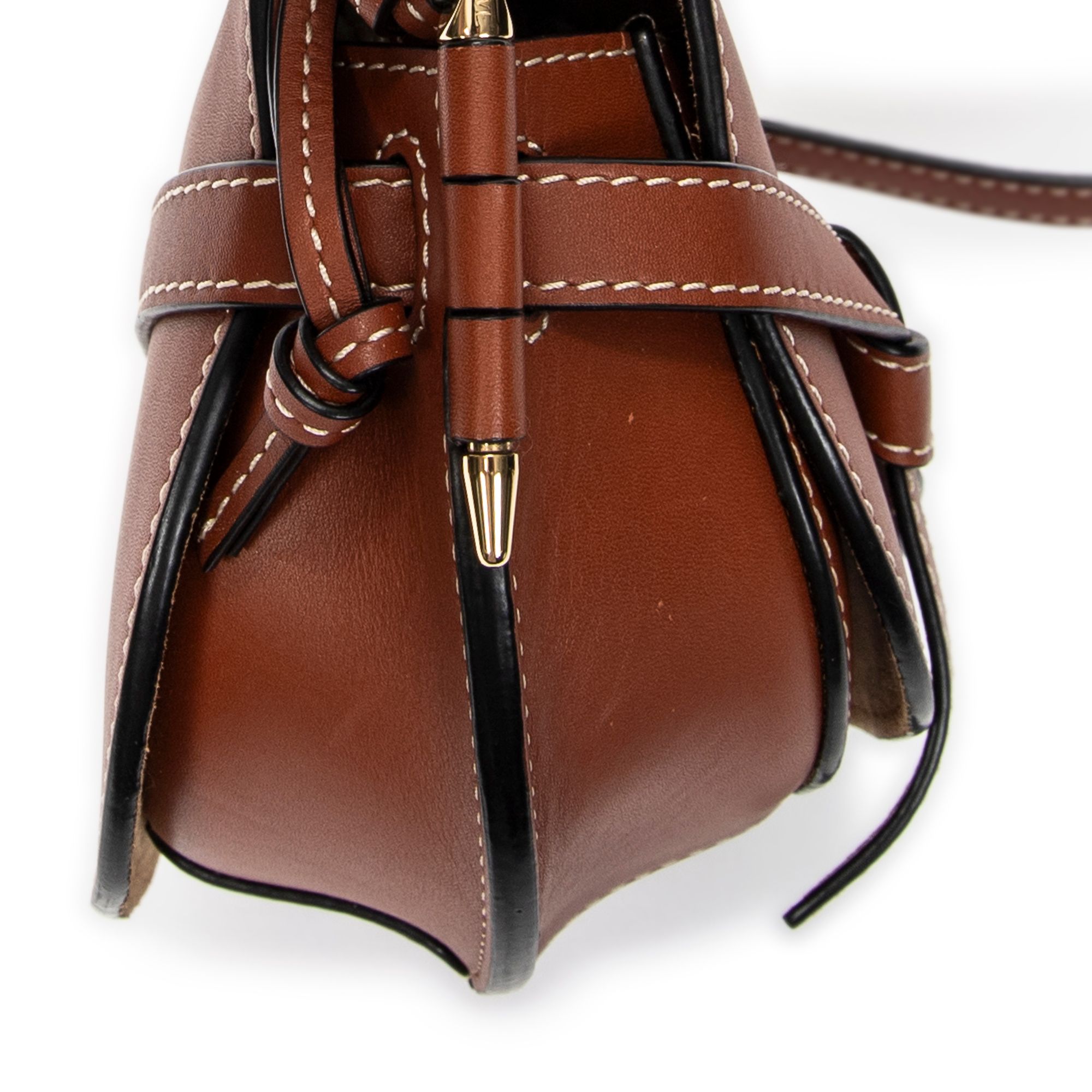 Mini Gate Dual Bag Brown Smooth Calfskin Leather Gold — view 7