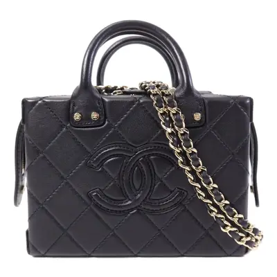 Quilted Calfskin Small Studded Square Vanity Case w/Chain Strap