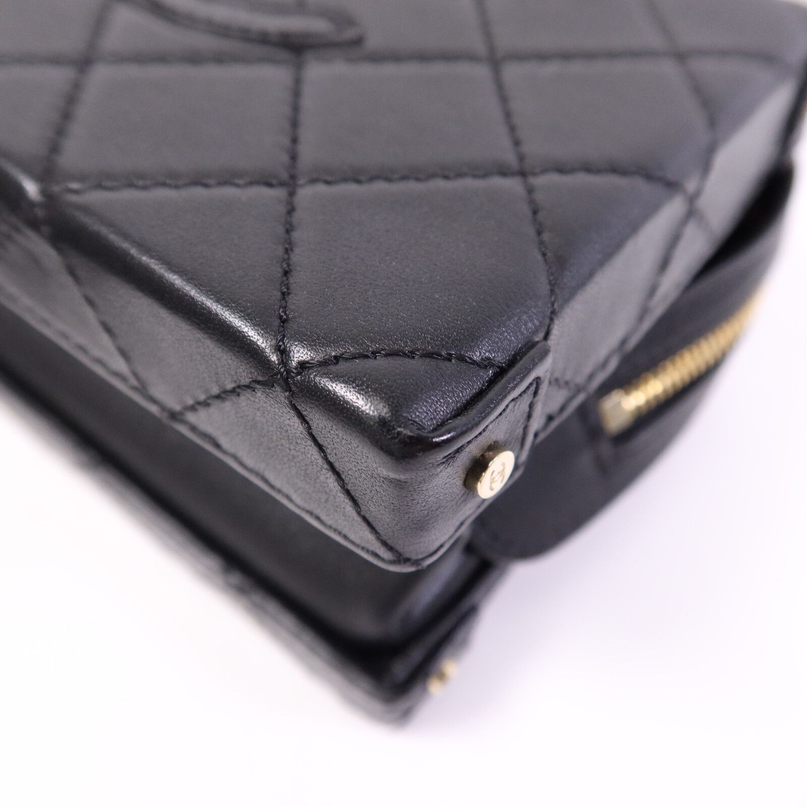 Quilted Calfskin Small Studded Square Vanity Case w/Chain Strap — view 12