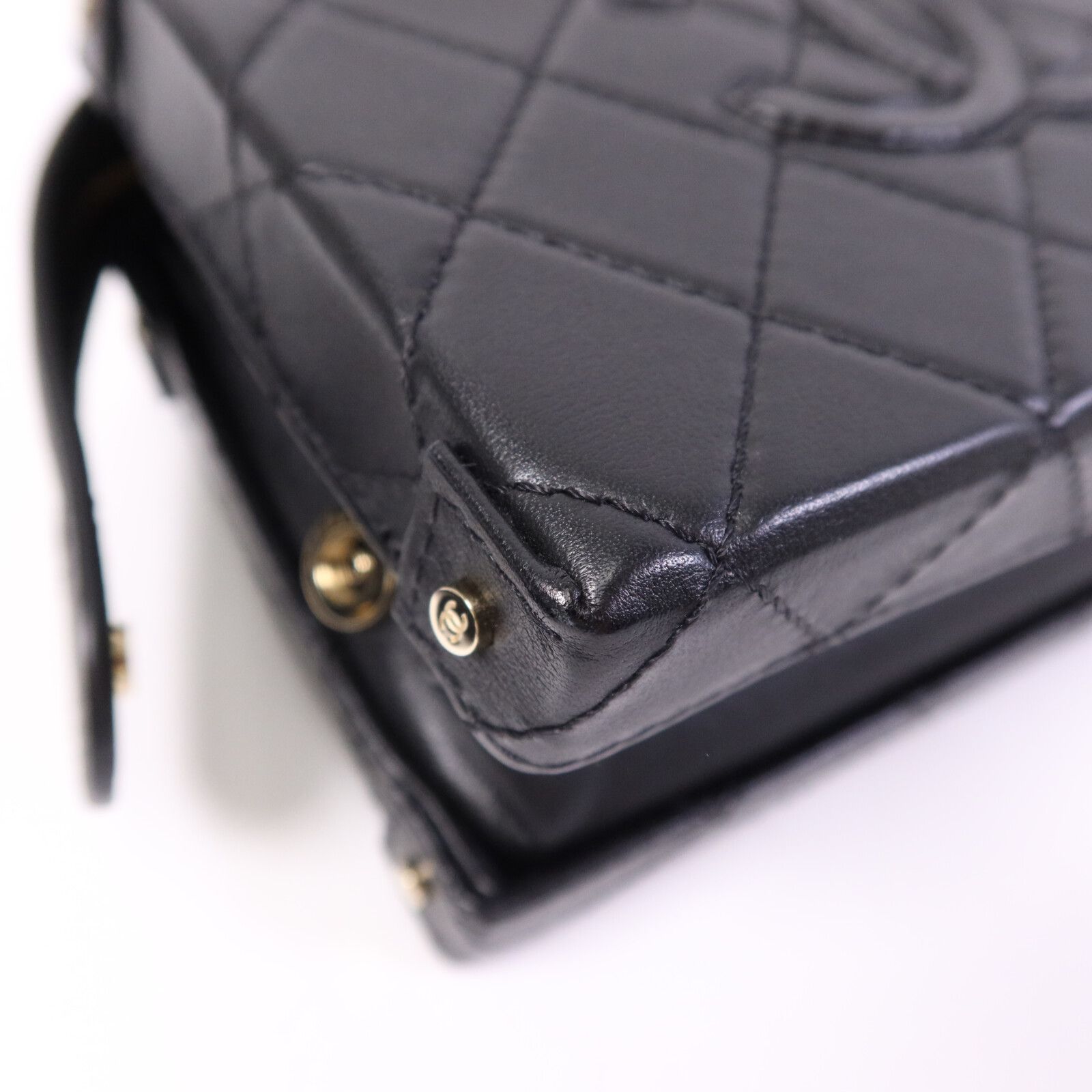 Quilted Calfskin Small Studded Square Vanity Case w/Chain Strap — view 13