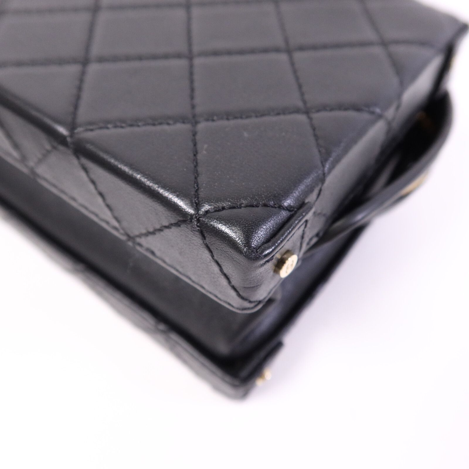 Quilted Calfskin Small Studded Square Vanity Case w/Chain Strap — view 14